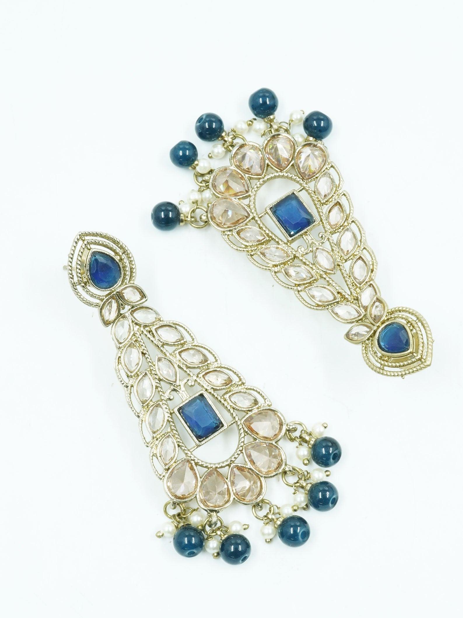 Faint Gold finish Earring Dangler with Blue Stones - Griiham