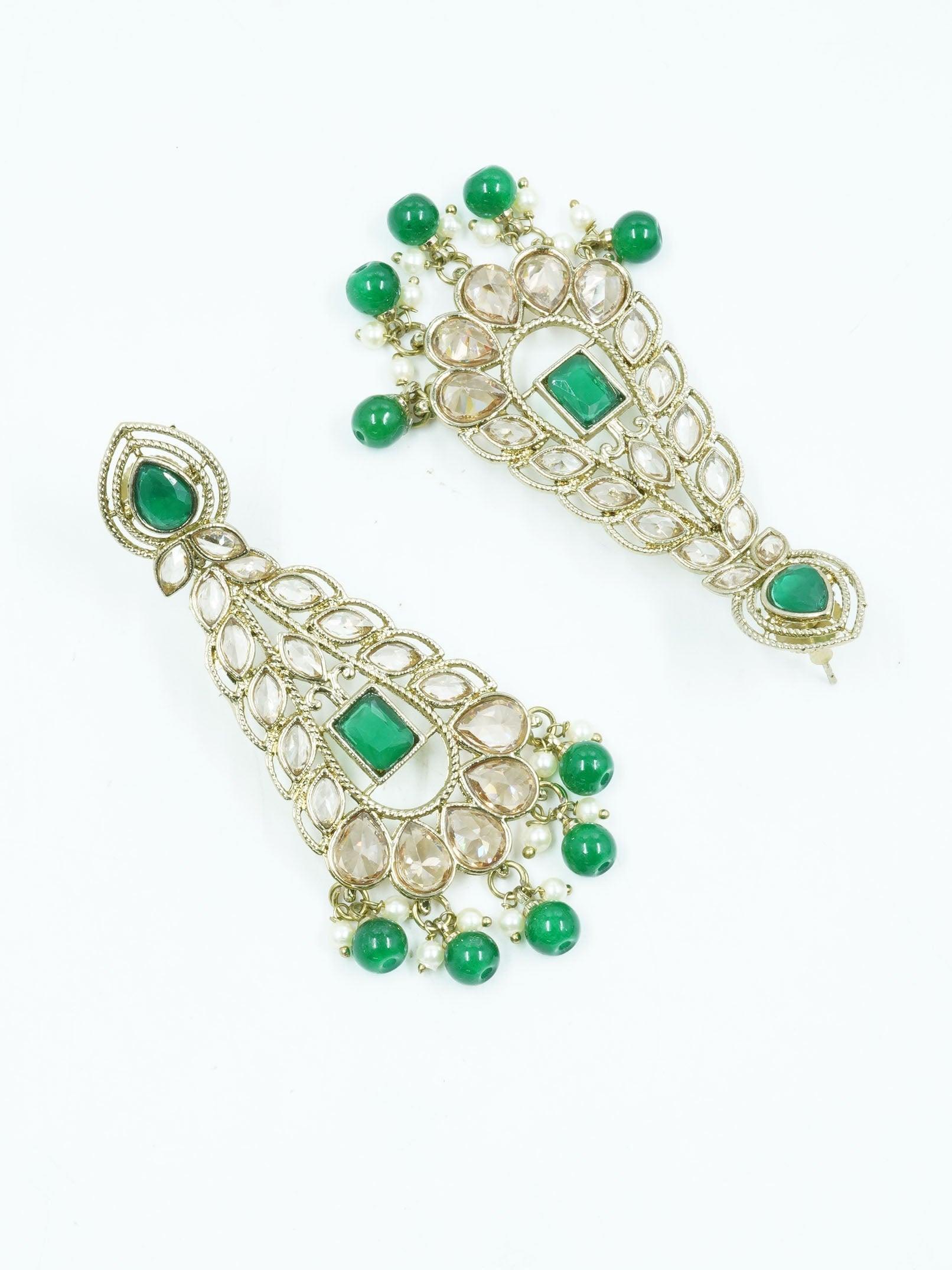 Faint Gold finish Earring Dangler with Green Stones - Griiham