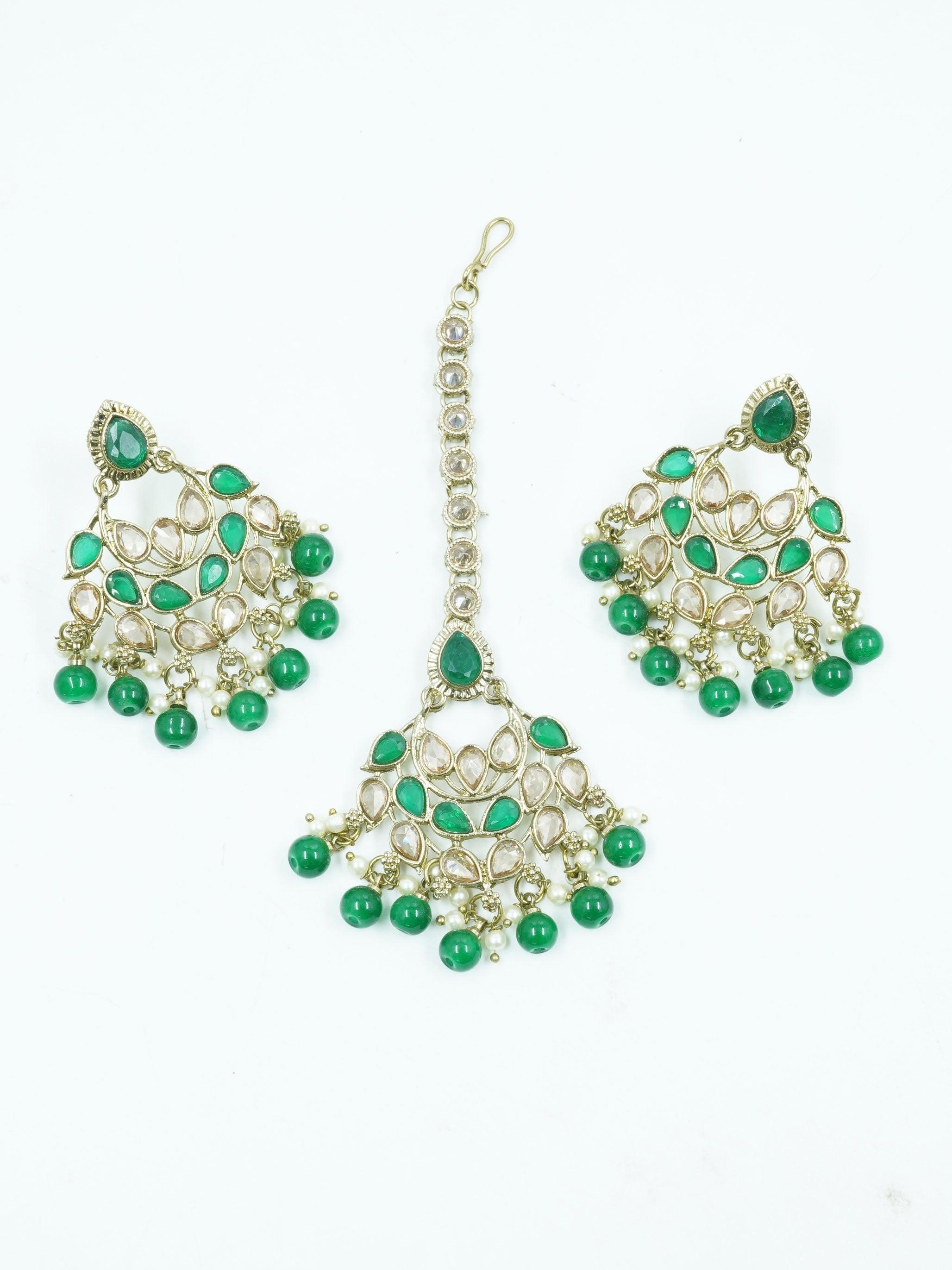 Faint Gold finish Earring Dangler with Maang Tikka - Griiham