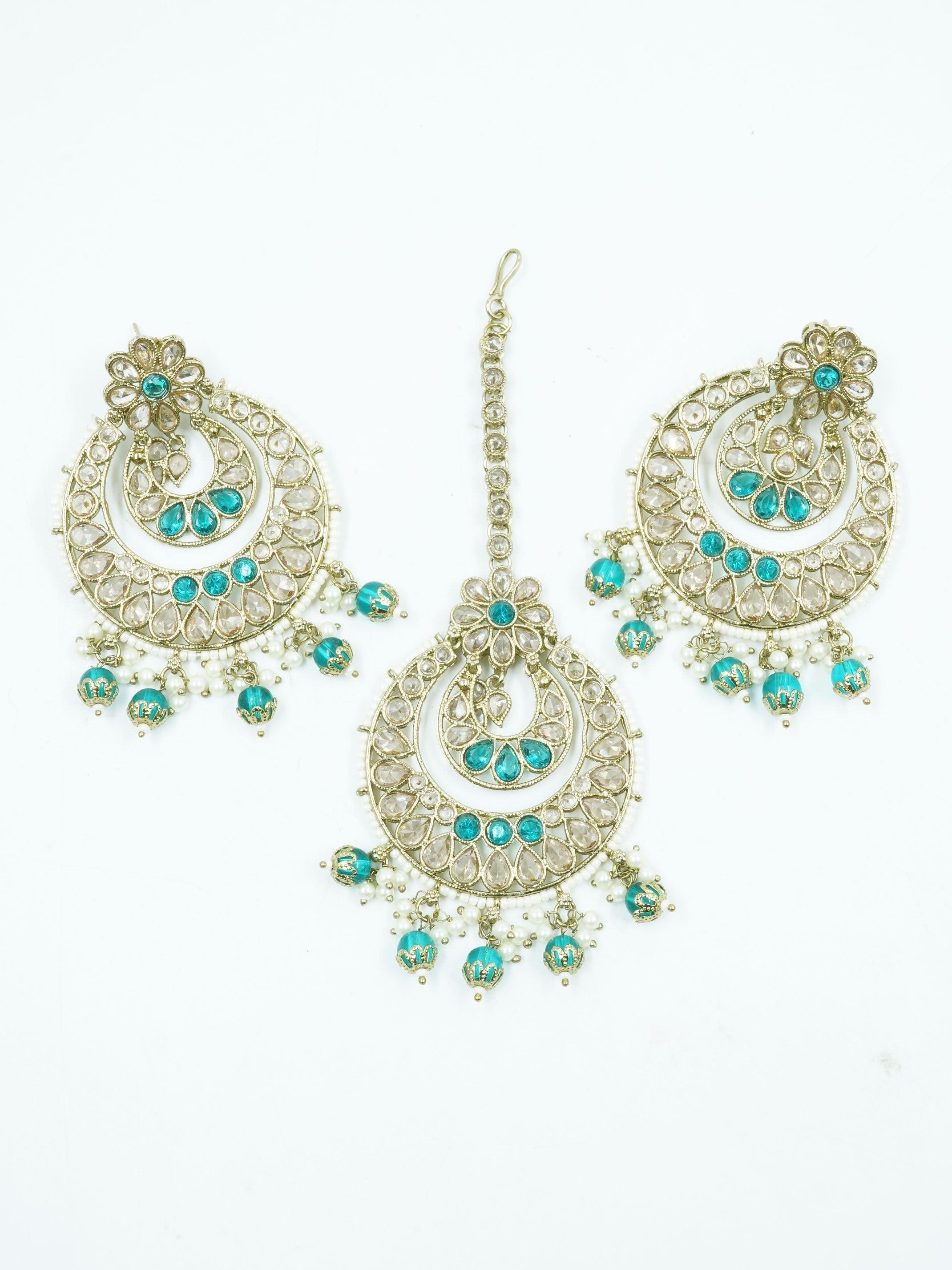 Faint Gold finish Earring Dangler with Maang Tikka - Griiham