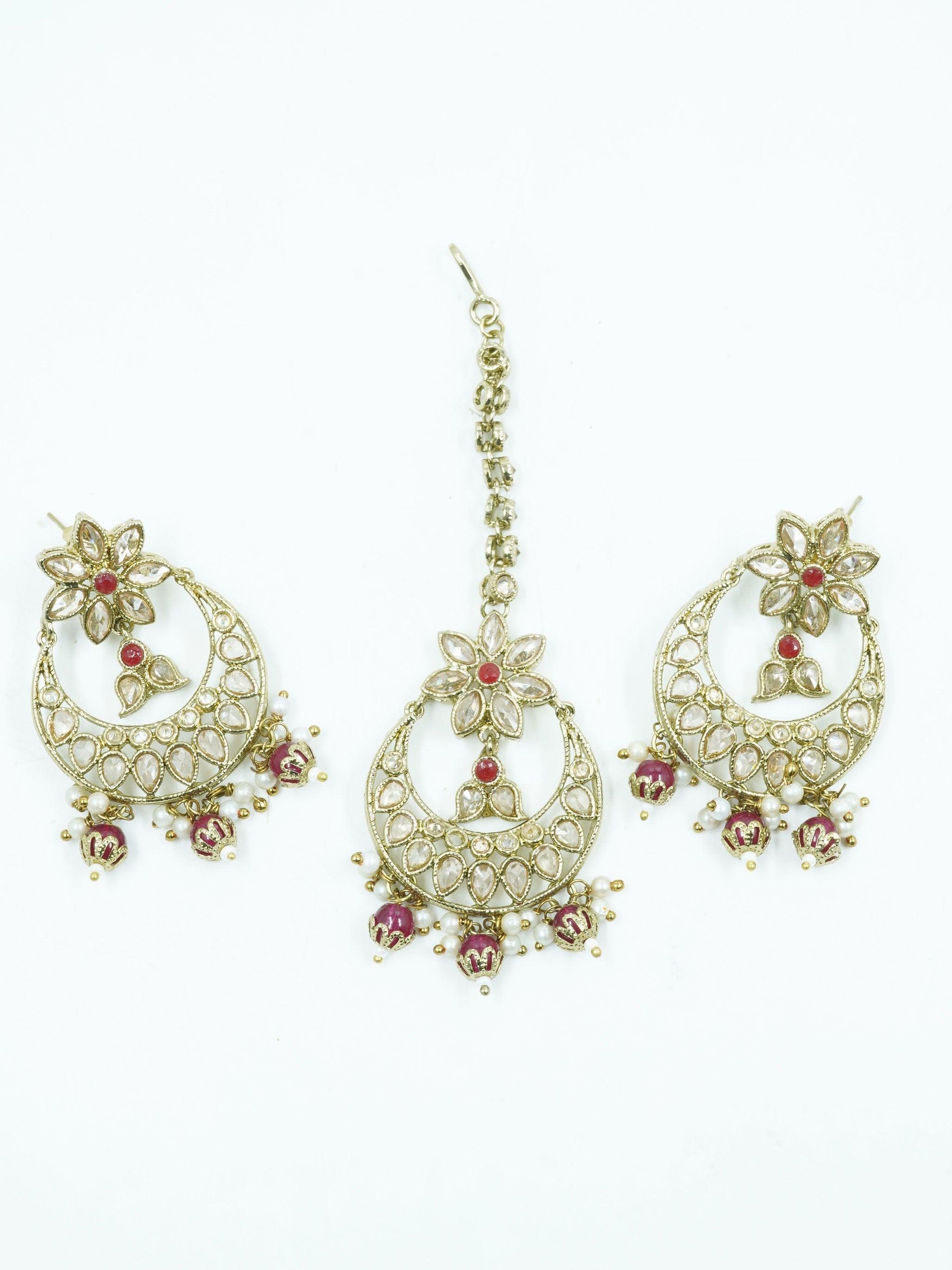 Faint Gold finish Earring Dangler with Maang Tikka - Griiham