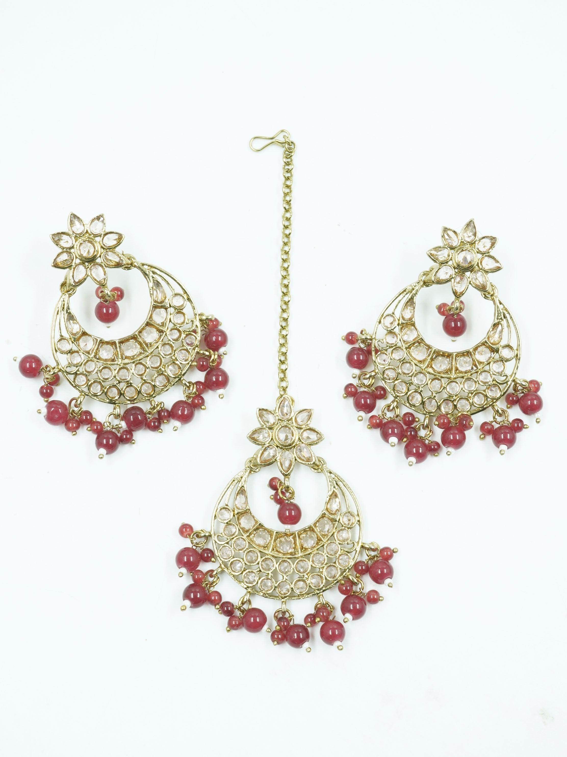 Faint Gold finish Earring Dangler with Maang Tikka - Griiham