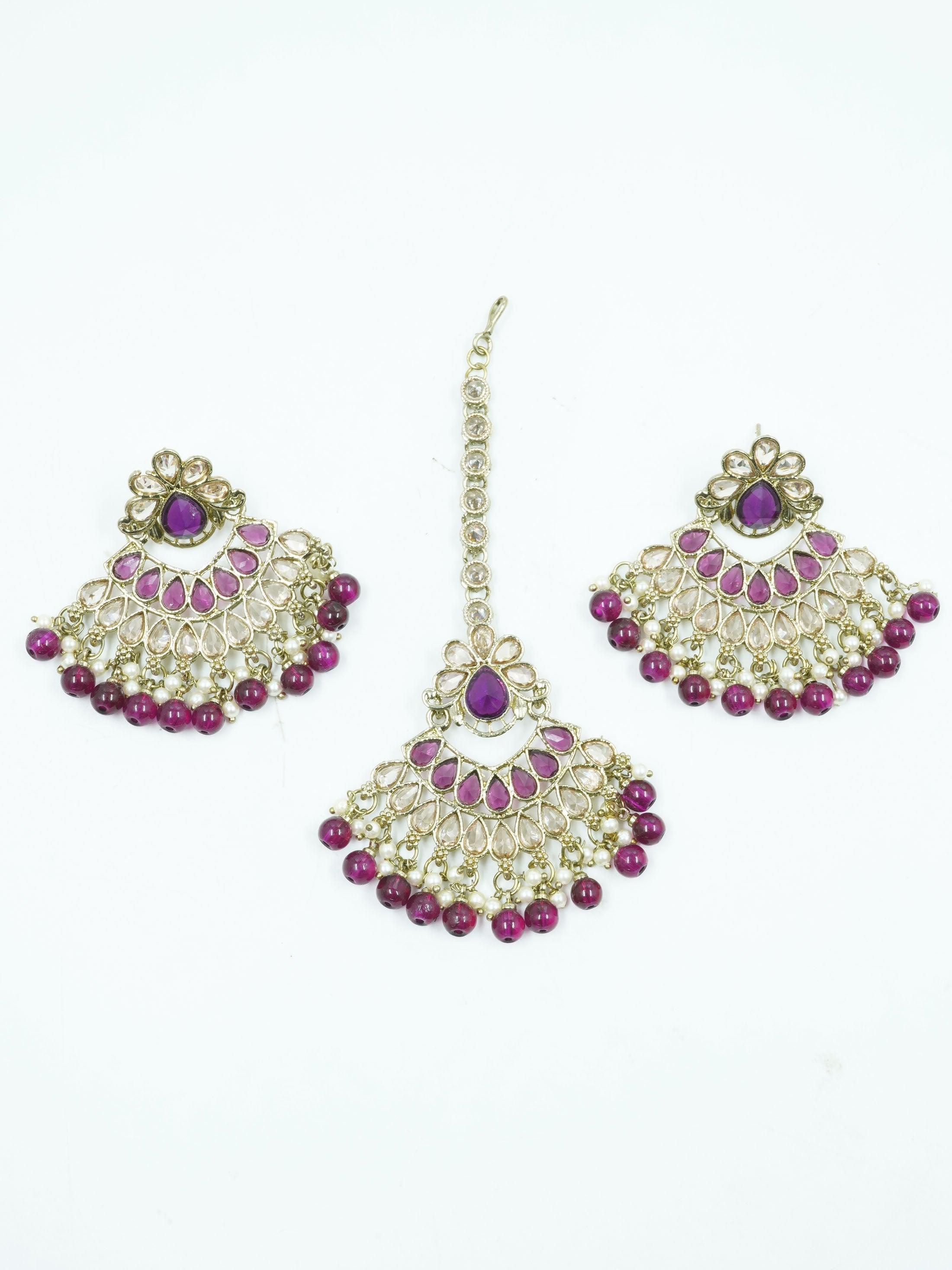 Faint Gold finish Earring Dangler with Maang Tikka - Griiham