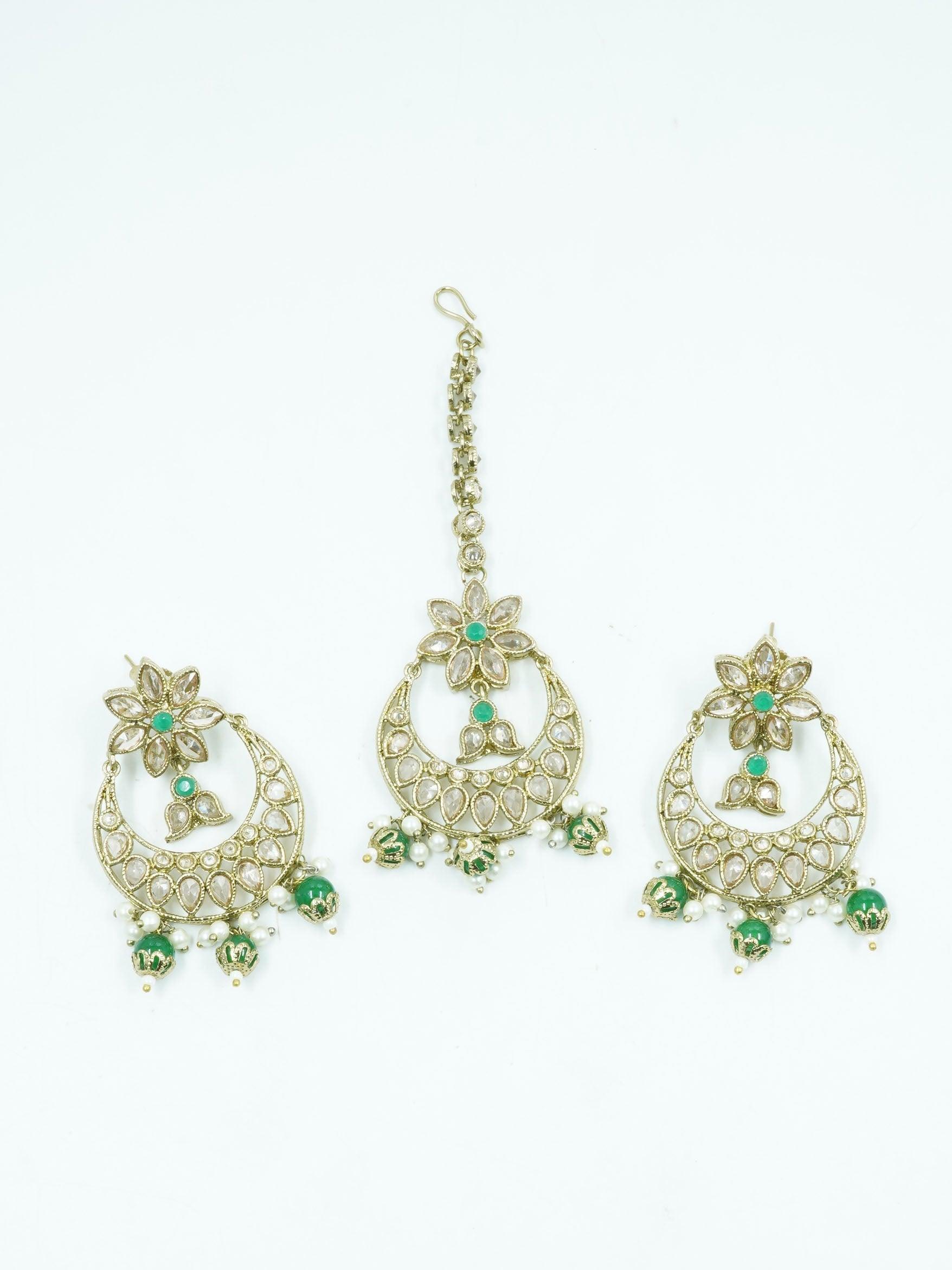 Faint Gold finish Earring Dangler with Maang Tikka - Griiham