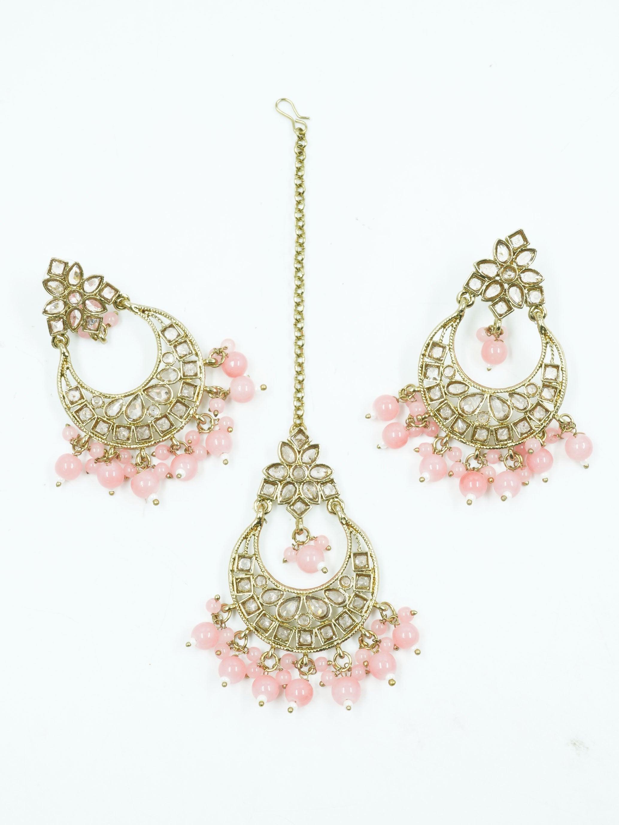 Faint Gold finish Earring Dangler with Maang Tikka - Griiham