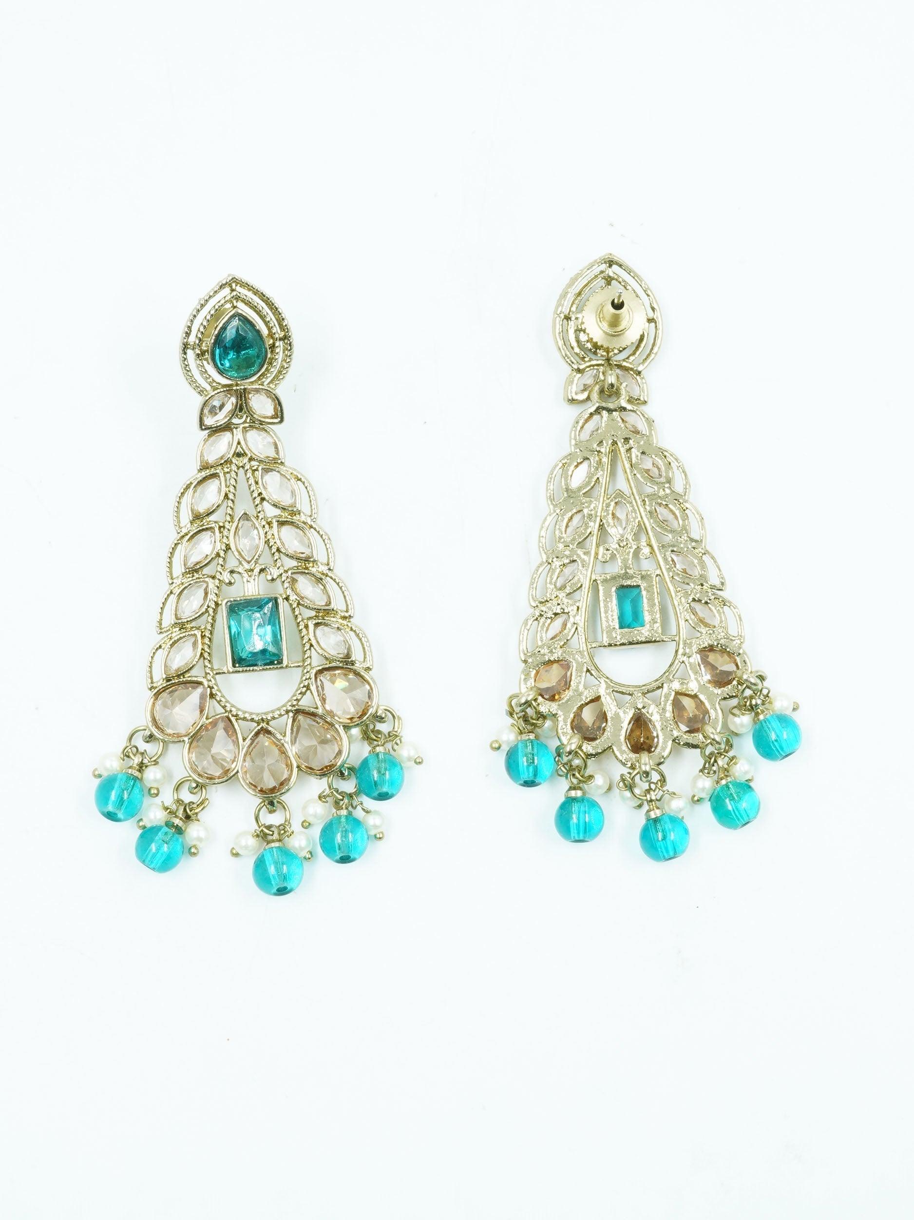 Faint Gold finish Earring Dangler with Turqoise Stones - Griiham