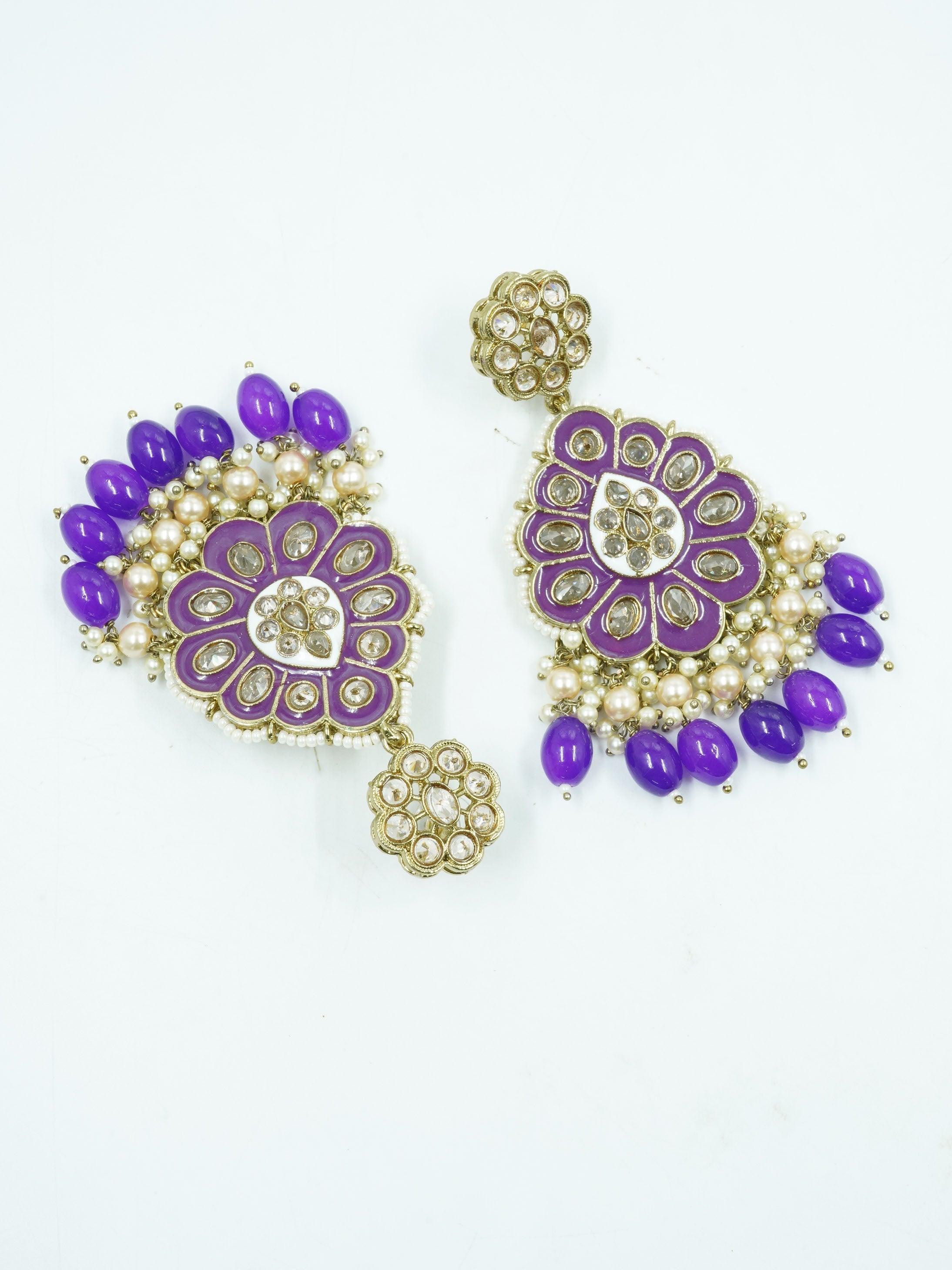 Faint gold finish Earring/jhumka/Dangler with Blue color Drops 11805N - Griiham