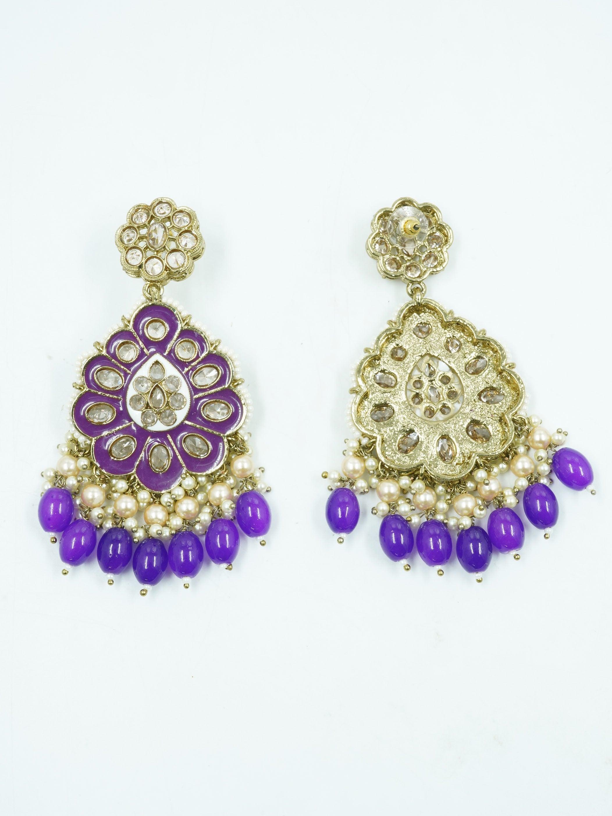 Faint gold finish Earring/jhumka/Dangler with Blue color Drops 11805N - Griiham