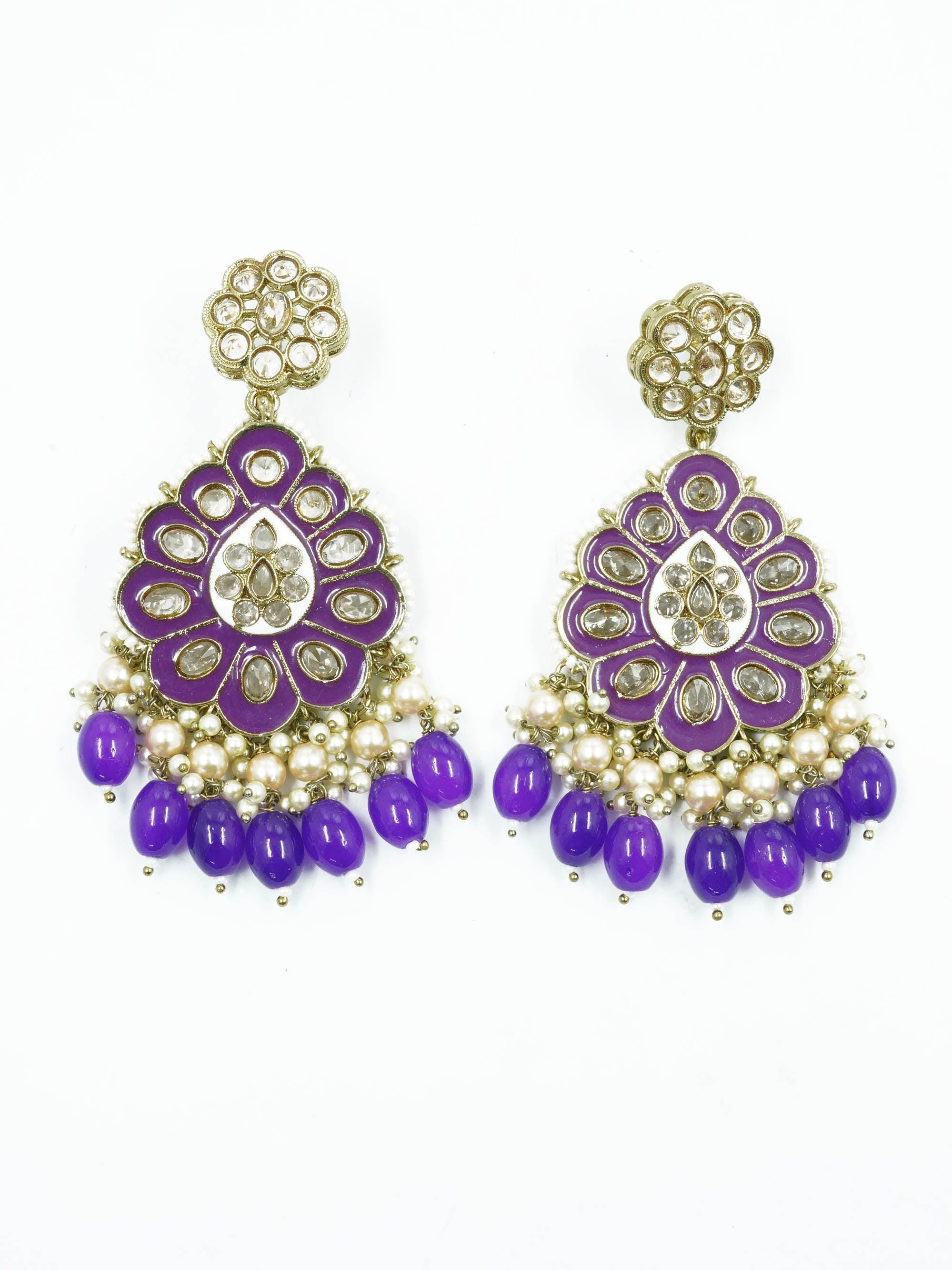 Faint gold finish Earring/jhumka/Dangler with Blue color Drops 11805N - Griiham