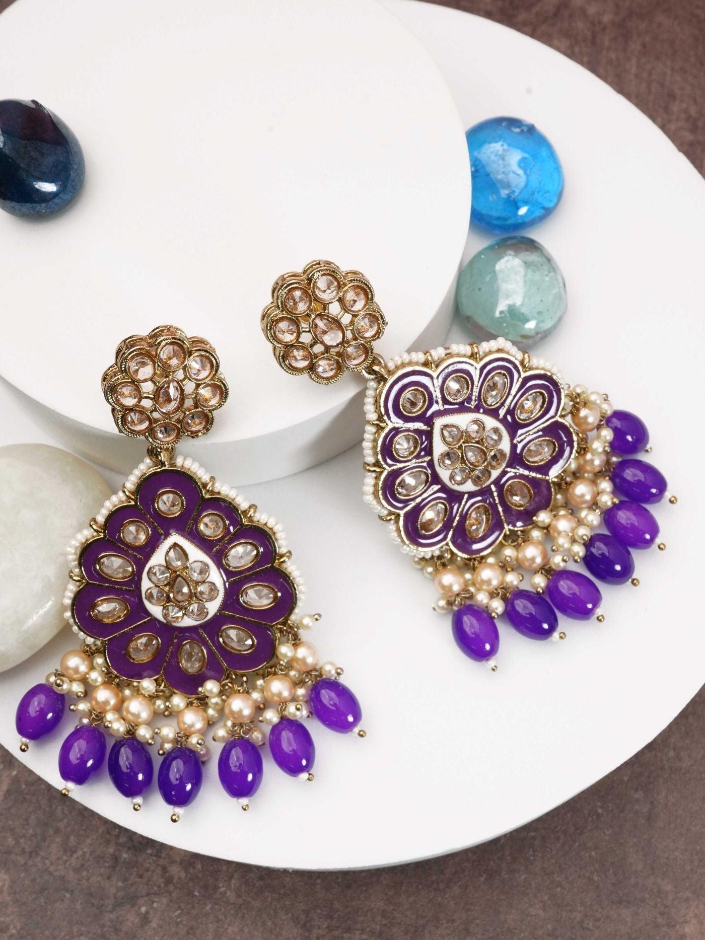 Faint gold finish Earring/jhumka/Dangler with Blue color Drops 11805N - Griiham