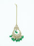 Faint gold finish Earring/jhumka/Dangler with Mang Tikka with Green Color Drops 11767N - Griiham