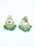 Faint gold finish Earring/jhumka/Dangler with Mang Tikka with Green Color Drops 11767N - Griiham