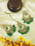 Faint gold finish Earring/jhumka/Dangler with Mang Tikka with Green Color Drops 11767N - Griiham