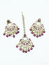 Faint gold finish Earring/jhumka/Dangler with Mang Tikka with Maroon Stones 11771N - Griiham