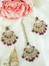 Faint gold finish Earring/jhumka/Dangler with Mang Tikka with Maroon Stones 11771N - Griiham