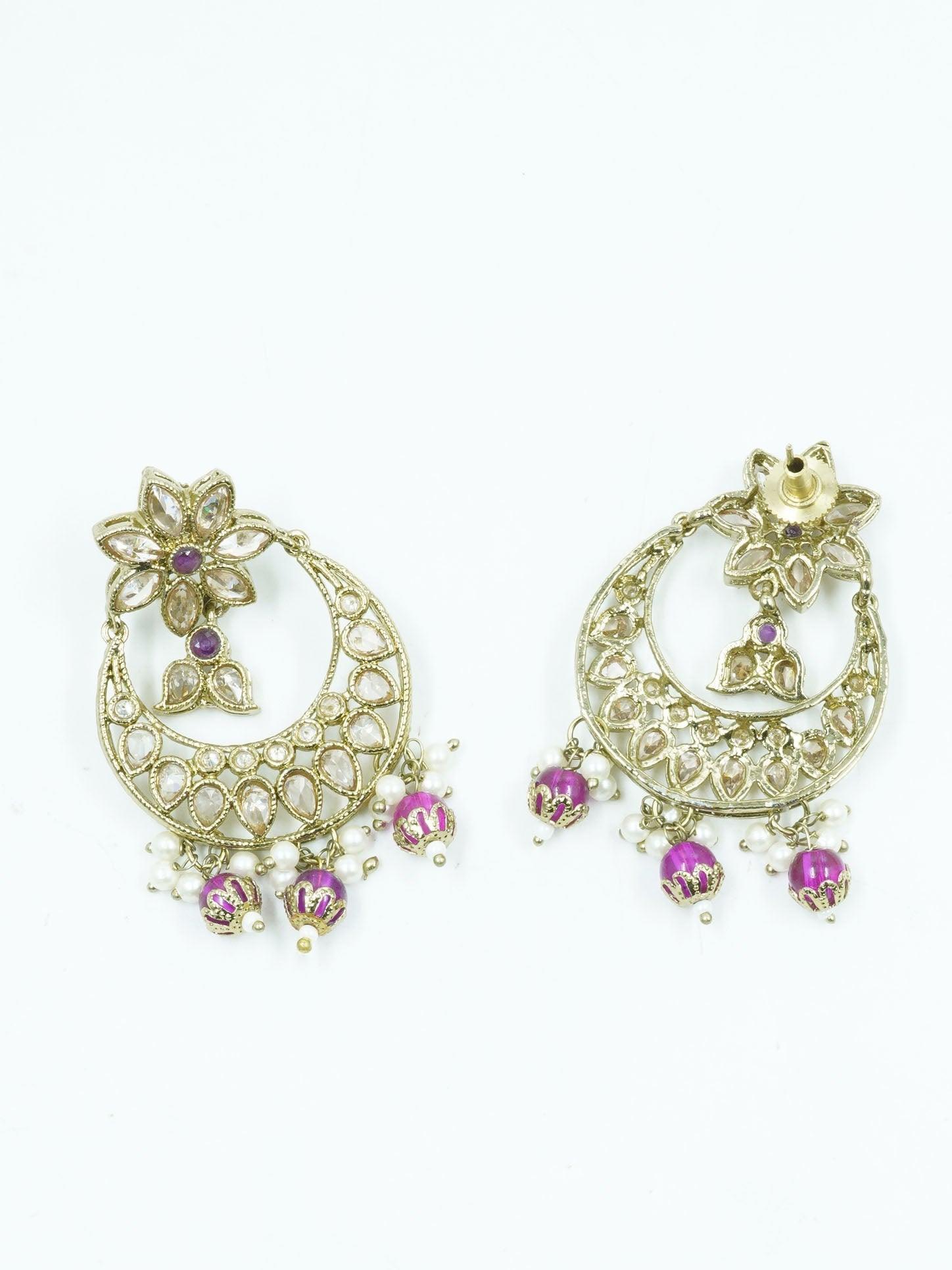 Faint gold finish Earring/jhumka/Dangler with Mang Tikka with Multi color Drops 11815N - Griiham