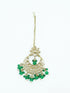 Faint gold finish Earring/jhumka/Dangler with Mang Tikka with Shamrock Green Color Stones 11751N - Griiham