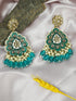 Faint gold finish Earring/jhumka/Dangler with Sea Green color Drops 11806N - Griiham