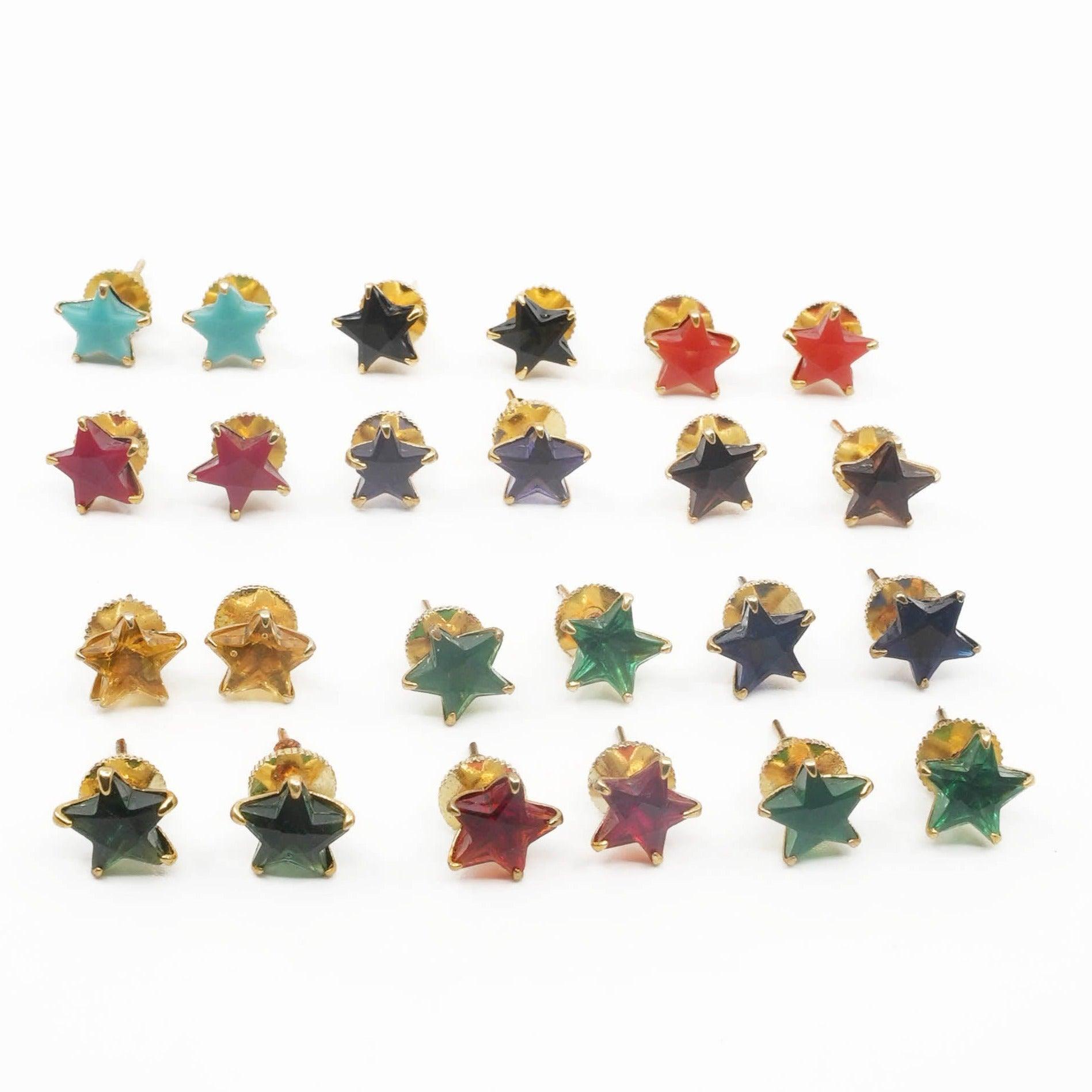 Fancy Coloured Stone Studs Set of 12 pairs - Griiham