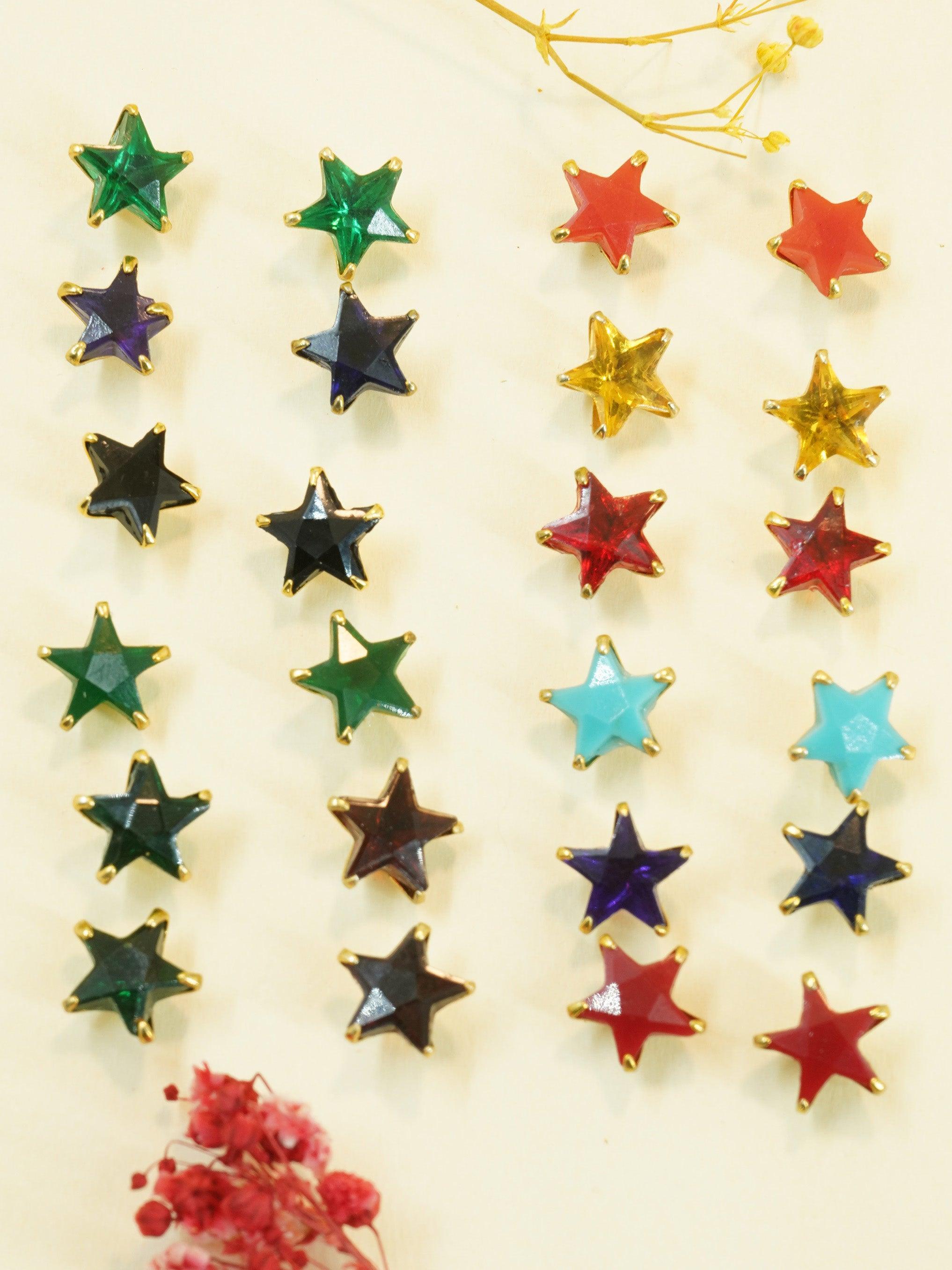 Fancy Coloured Stone Studs Set of 12 pairs