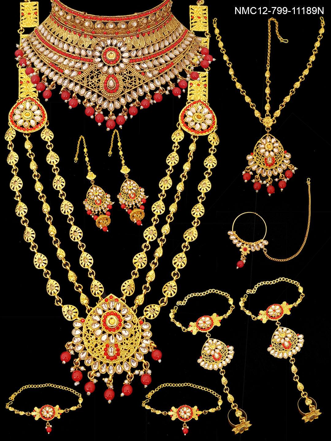 Fancy Dulhan set Gold Polish Bridal jewelry Set combo 11188N - Griiham