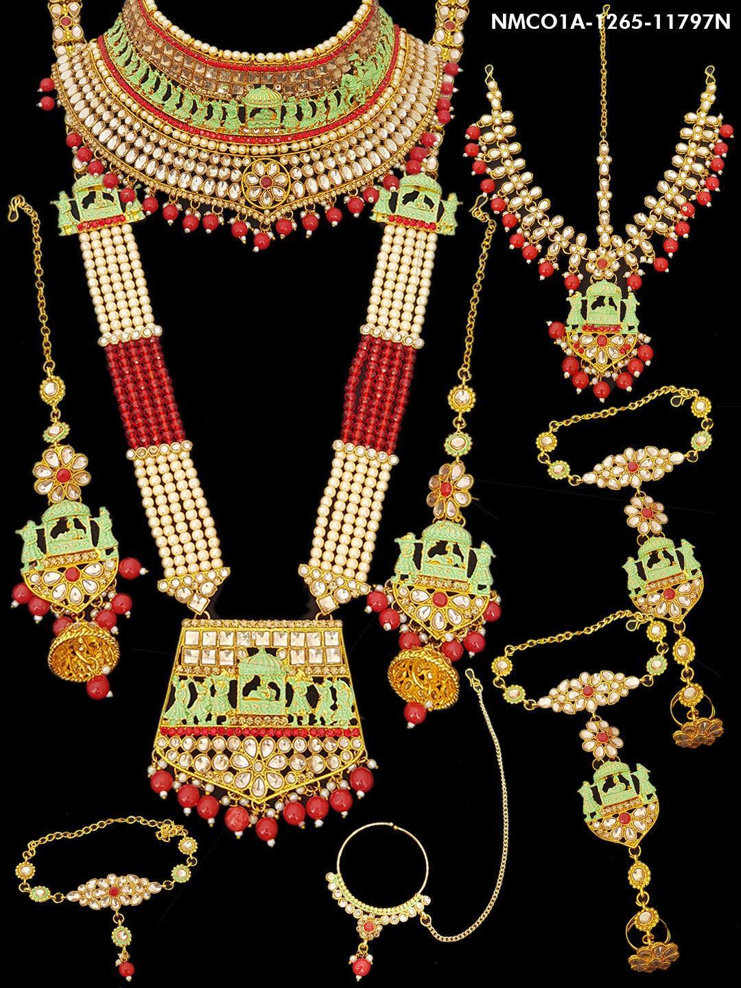 Fancy Dulhan set Gold Polish Bridal jewelry Set combo Meenkari and kundan