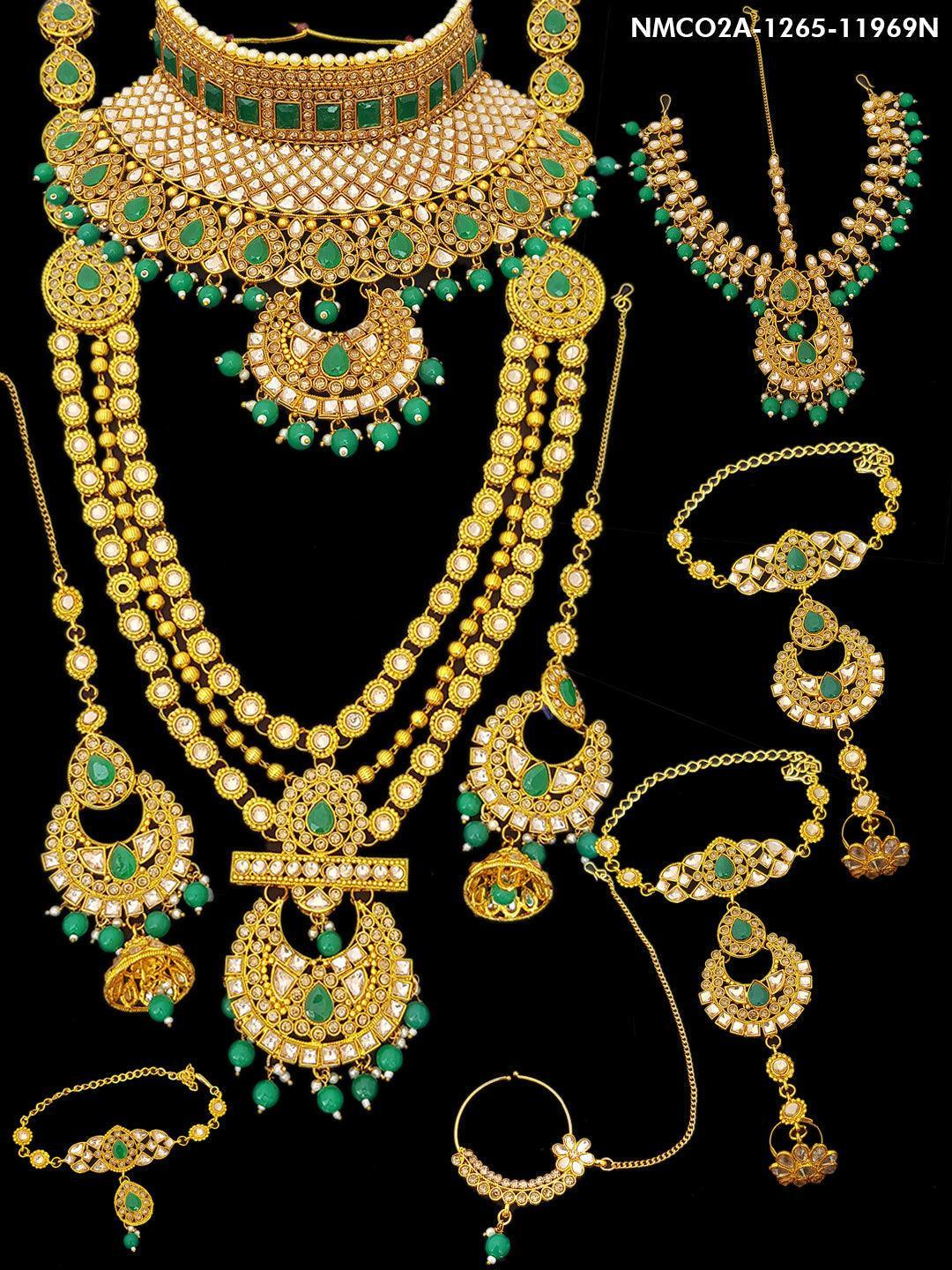 Fancy Dulhan set Gold Polish Bridal jewelry Set combo Meenkari and kundan