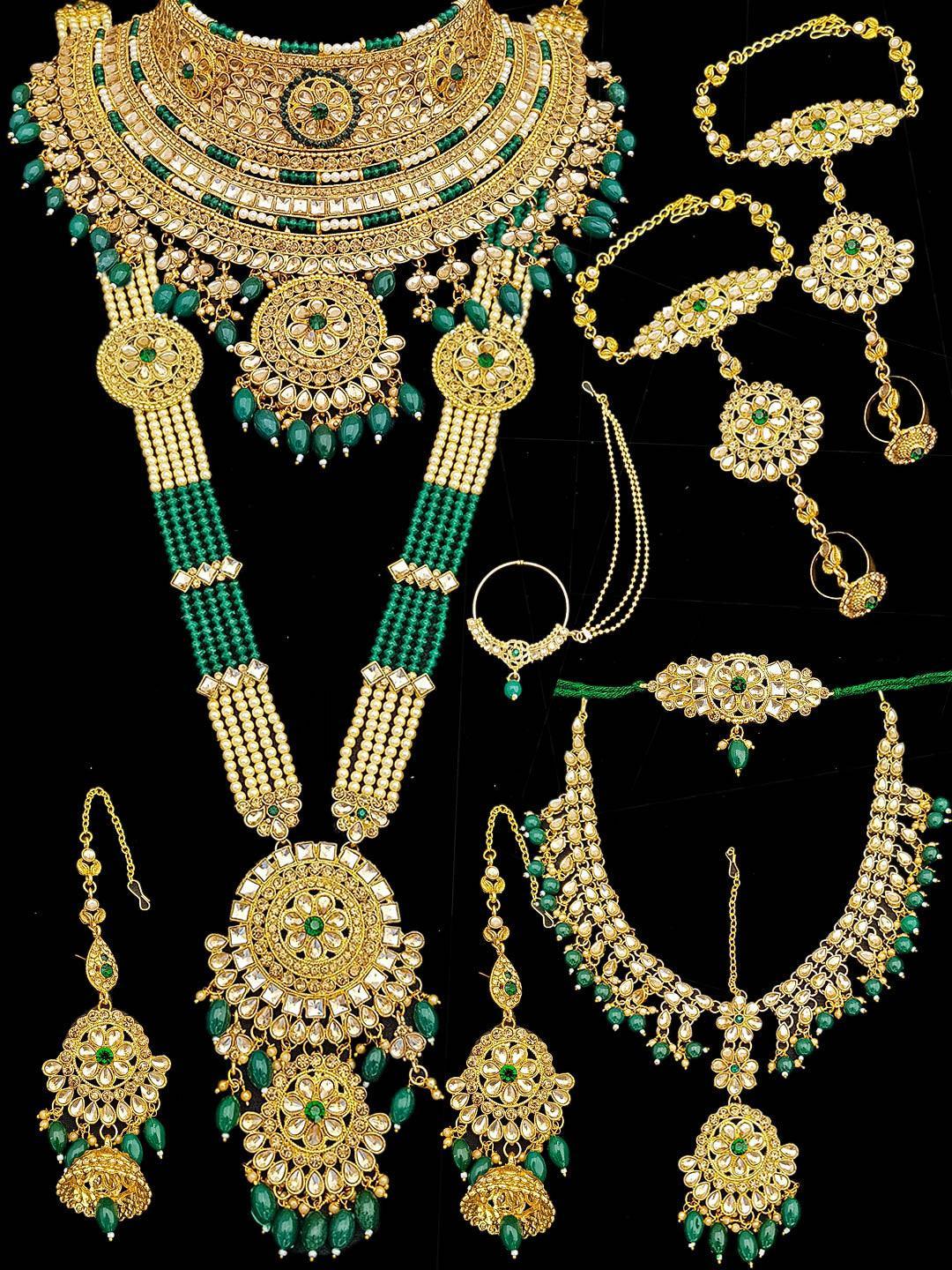 Fancy Dulhan set Gold Polish Bridal jewelry Set combo - Griiham