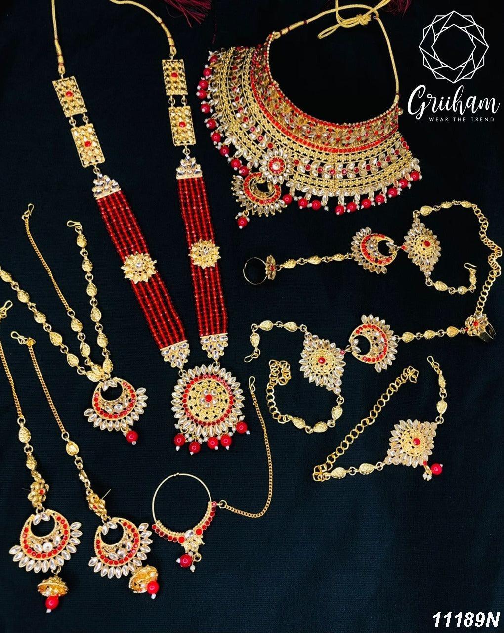 Fancy Dulhan set Gold Polish Bridal jewelry Set combo - Griiham