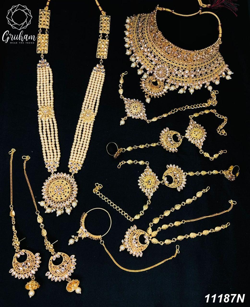 Fancy Dulhan set Gold Polish Bridal jewelry Set combo - Griiham