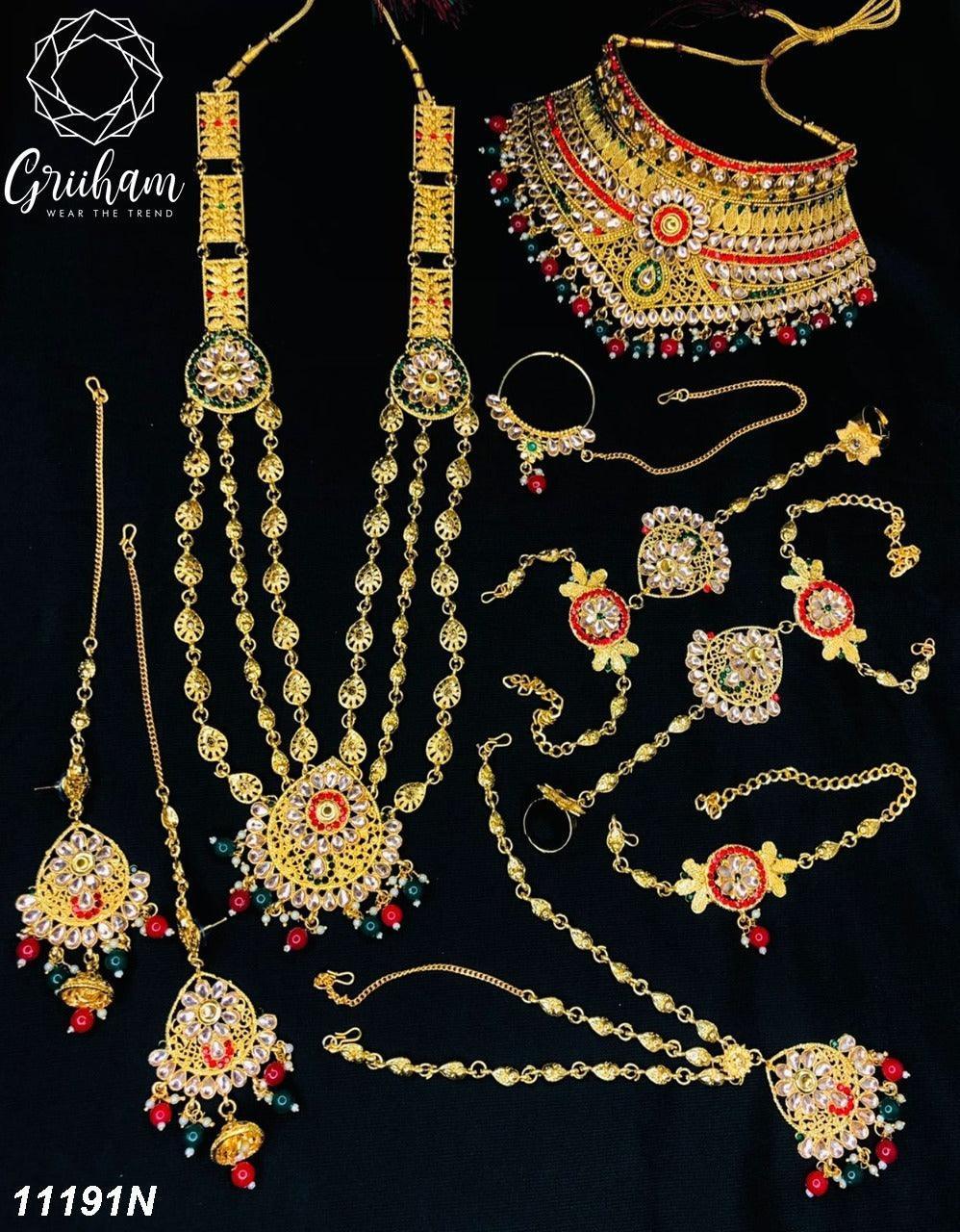 Fancy Dulhan set Gold Polish Bridal jewelry Set combo - Griiham