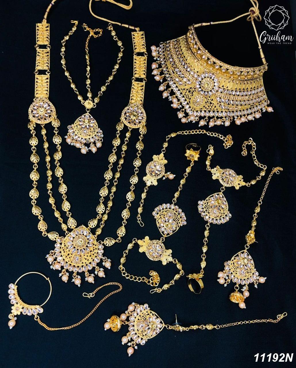 Fancy Dulhan set Gold Polish Bridal jewelry Set combo - Griiham