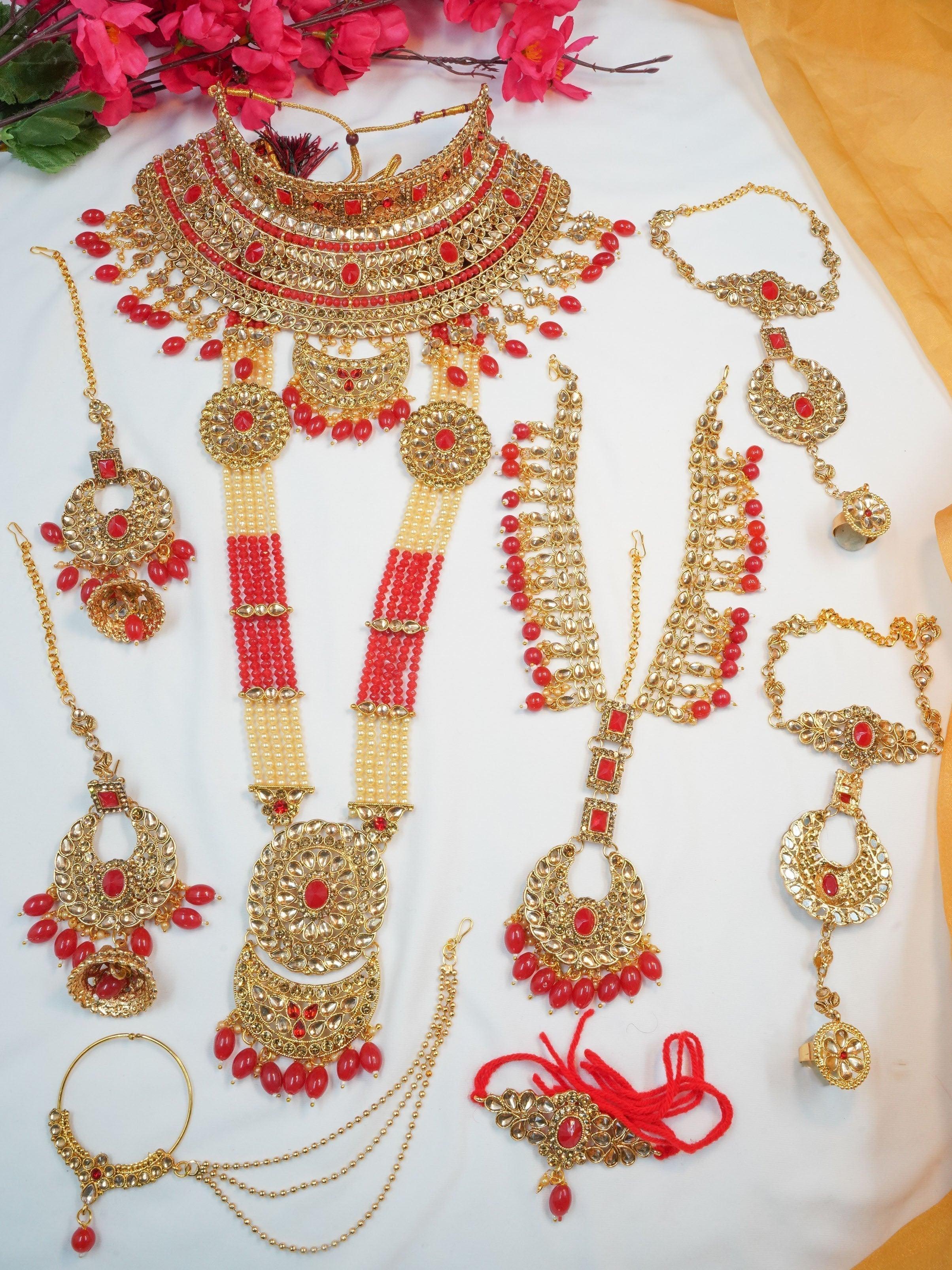 Fancy Dulhan set Gold Polish Bridal jewelry Set combo - Griiham