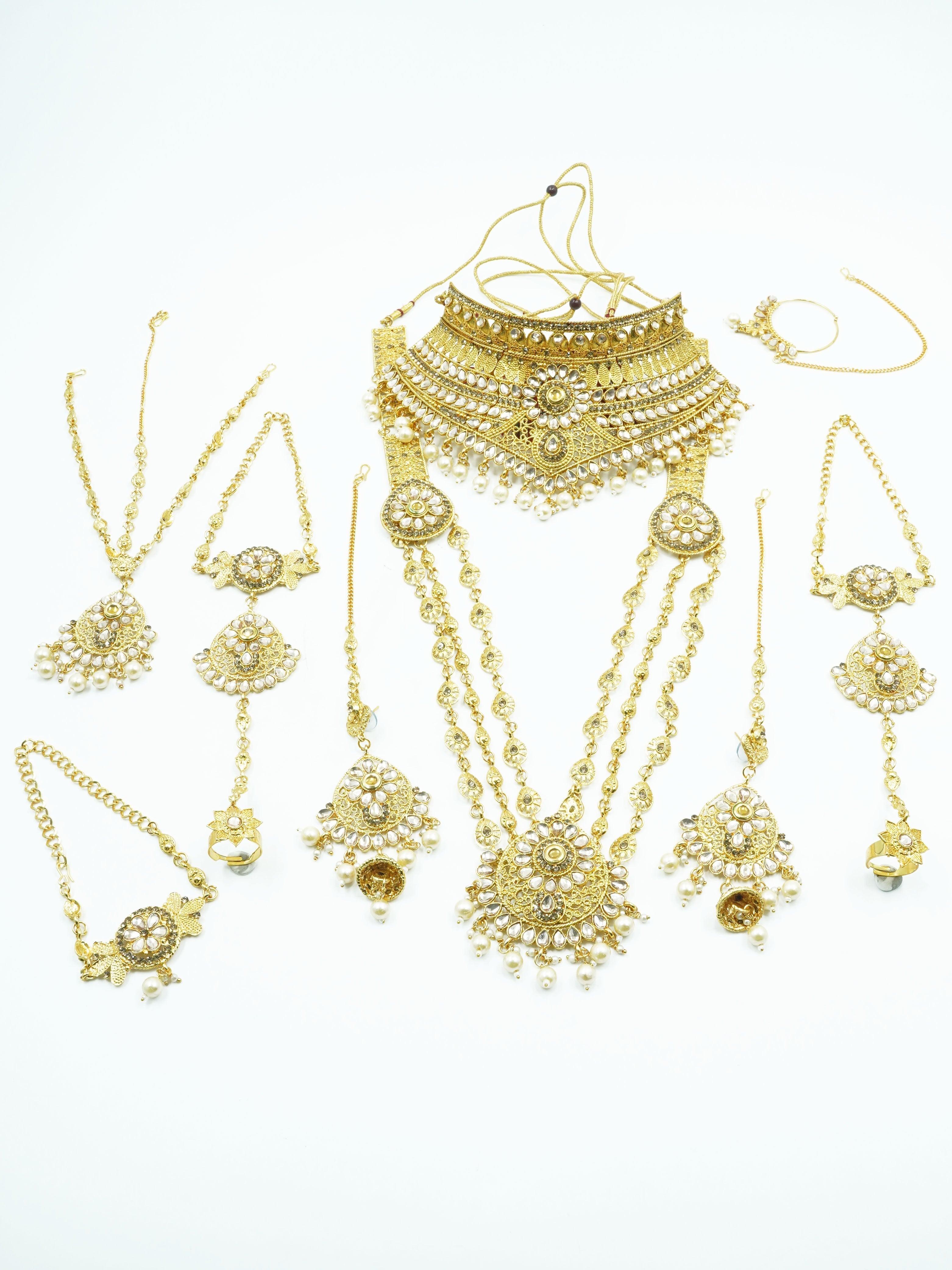 Fancy Dulhan set Gold Polish Bridal jewelry Set combo - Griiham