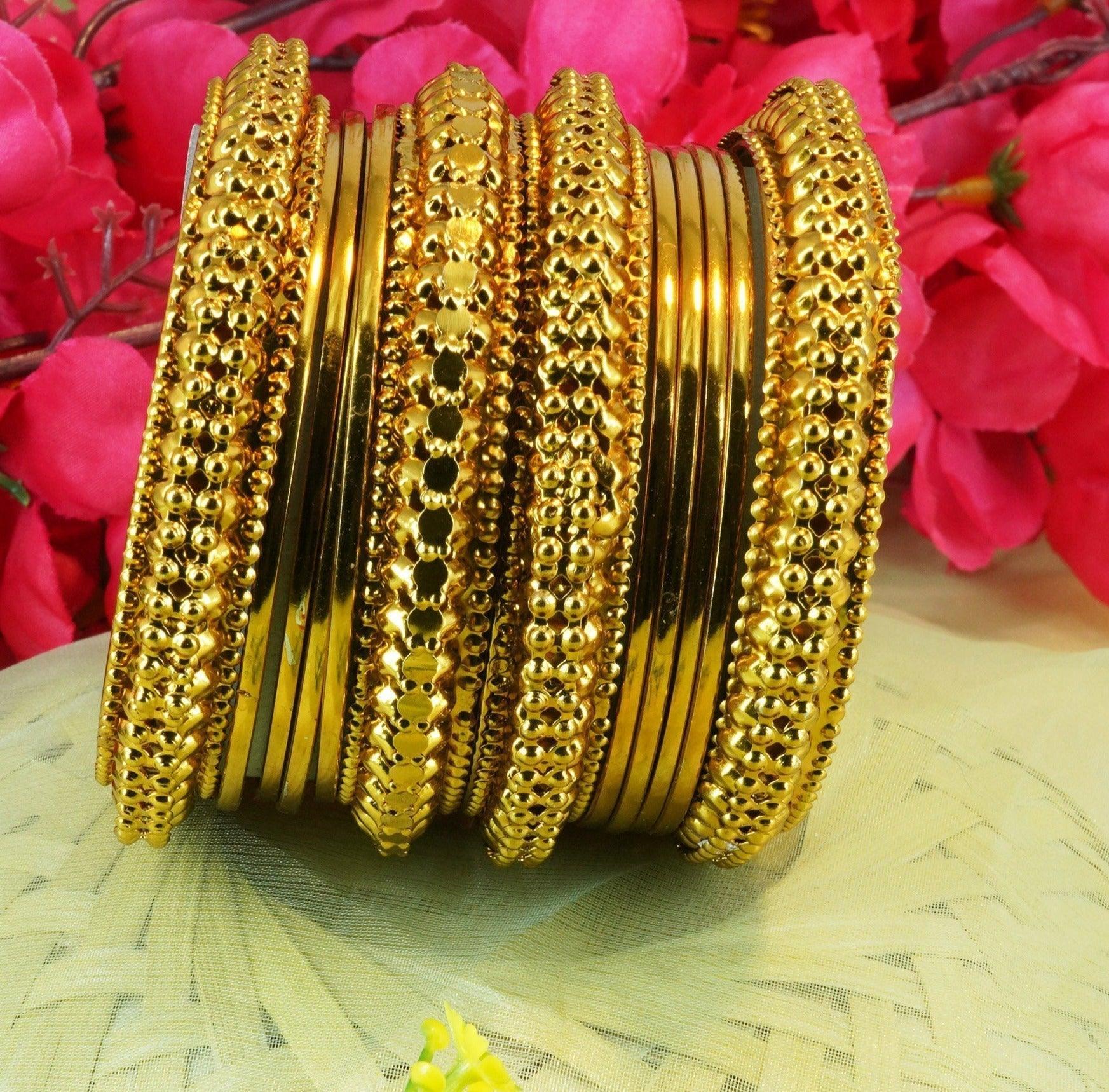 Fancy Mehendi Gold Plated Bangles Set of 12 bangles 11437K - Griiham