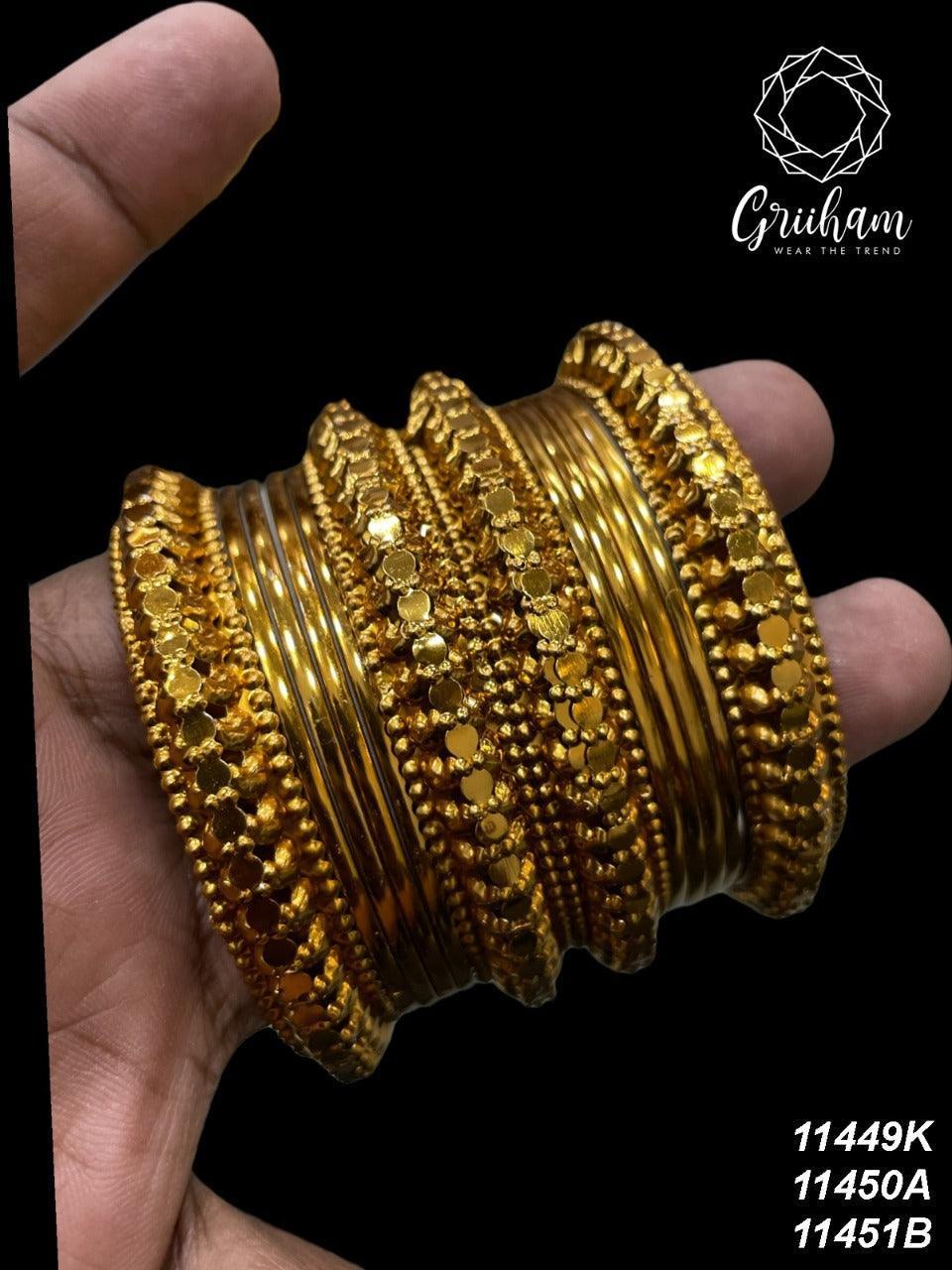 Fancy Mehendi Gold Plated Set of 12 Bangles - Griiham