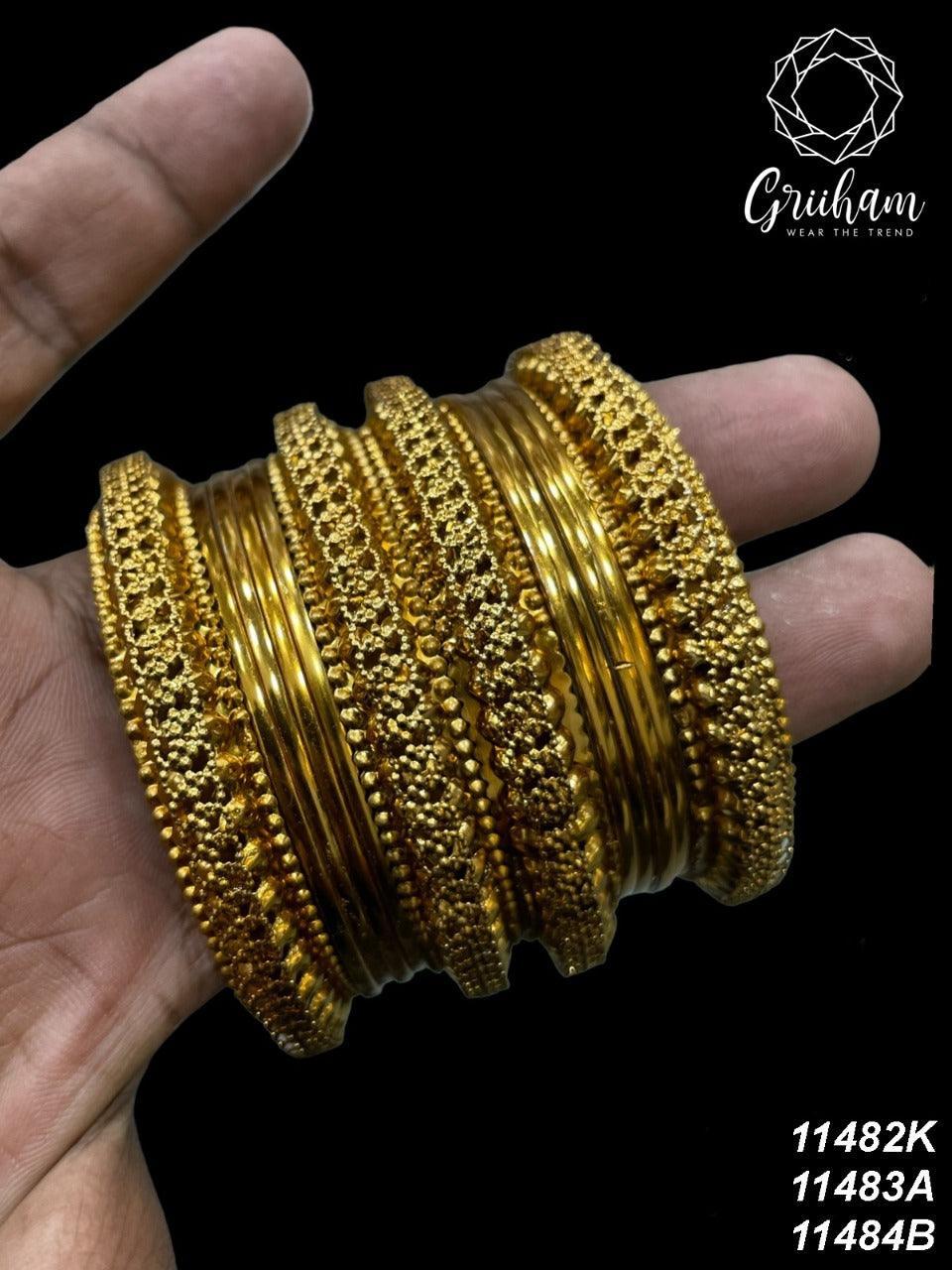 Fancy Mehendi Gold Plated Set of 12 Bangles - Griiham