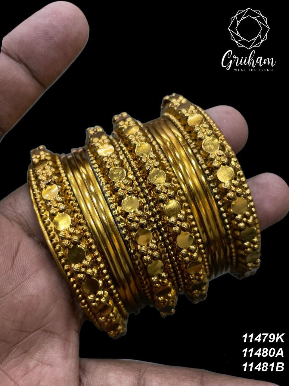 Fancy Mehendi Gold Plated Set of 12 Bangles - Griiham