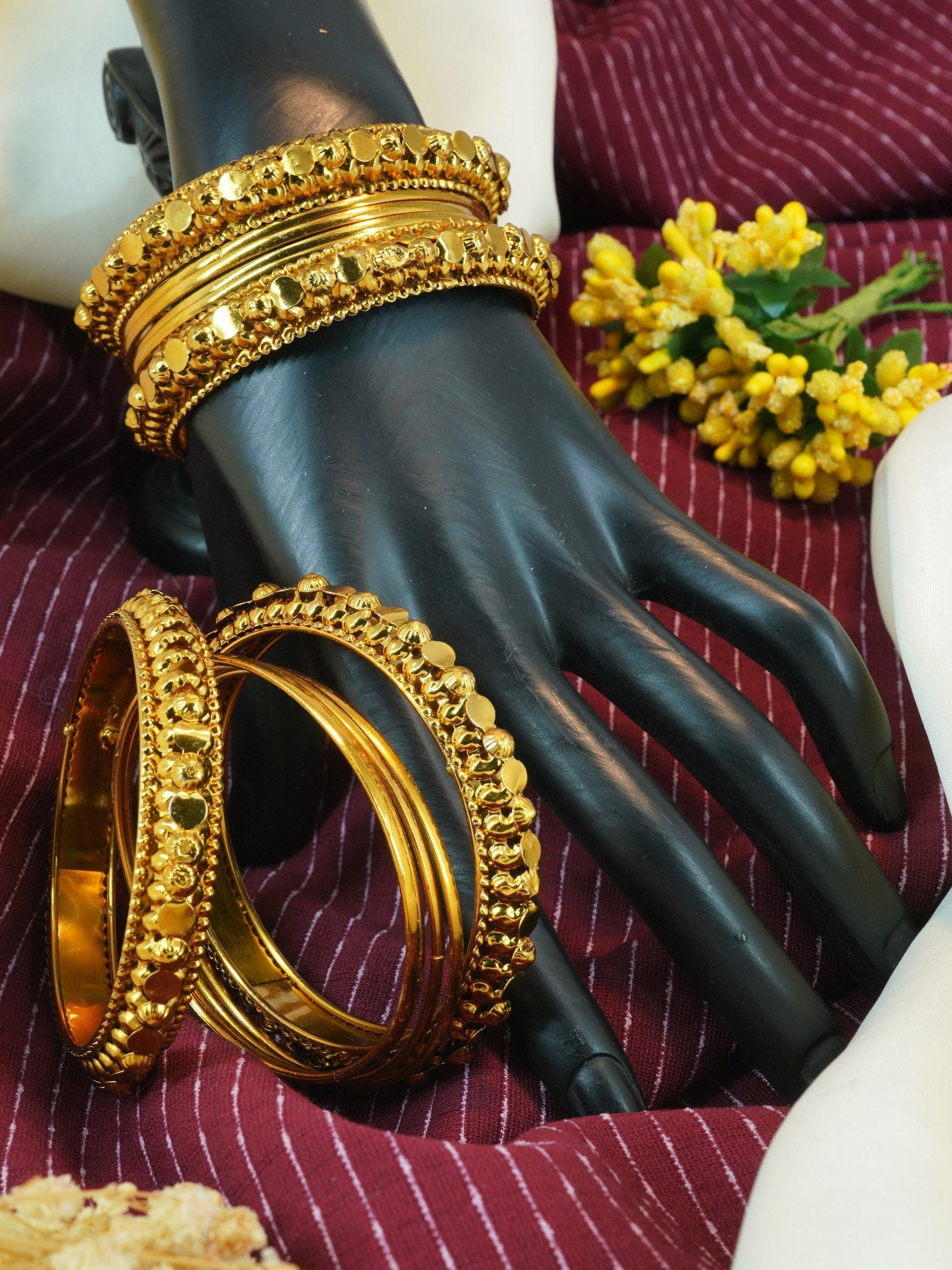 Fancy Mehendi Gold Plated Set of 12 Bangles - Griiham