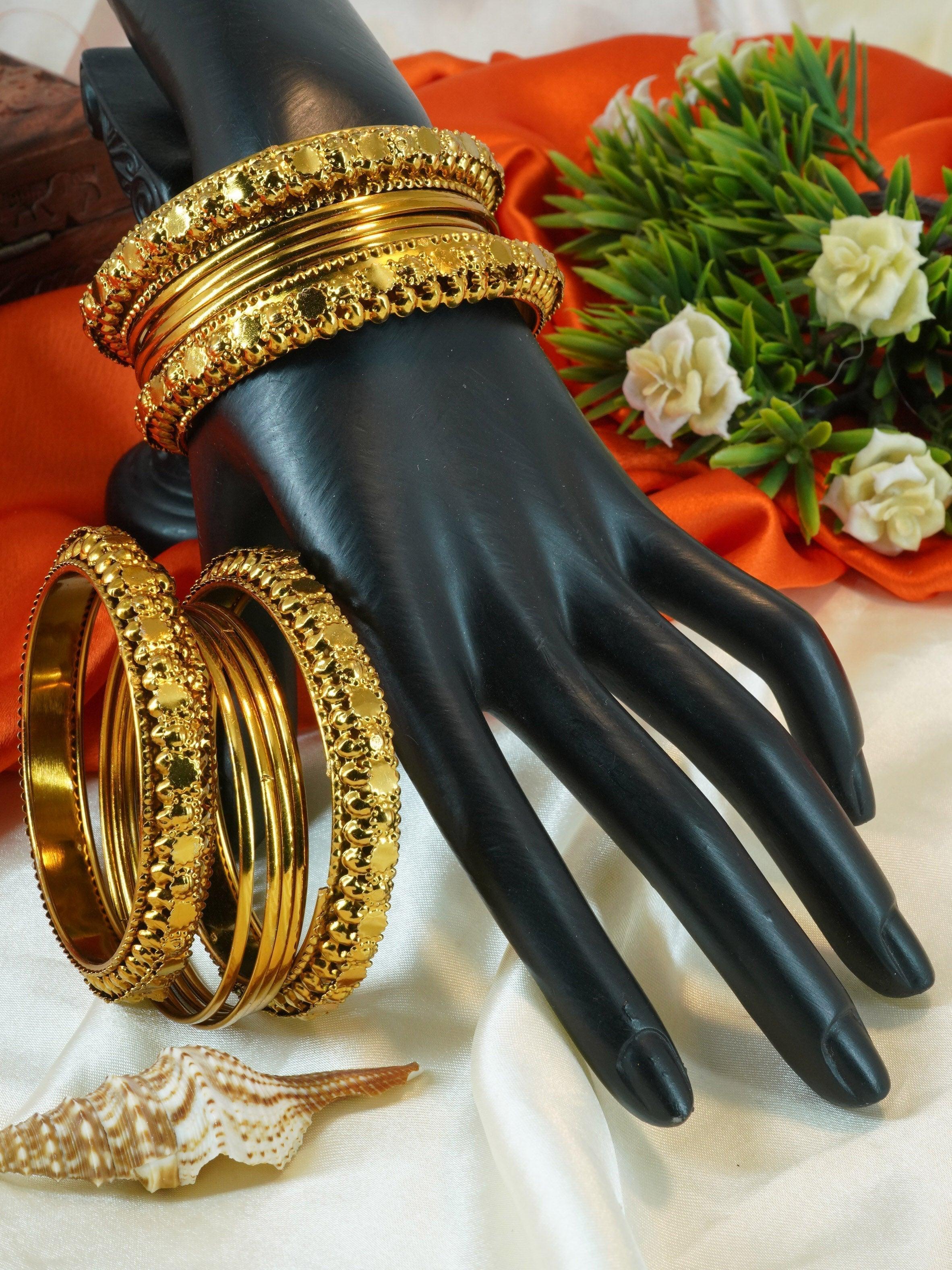 Fancy Mehendi Gold Plated Set of 12 Bangles - Griiham