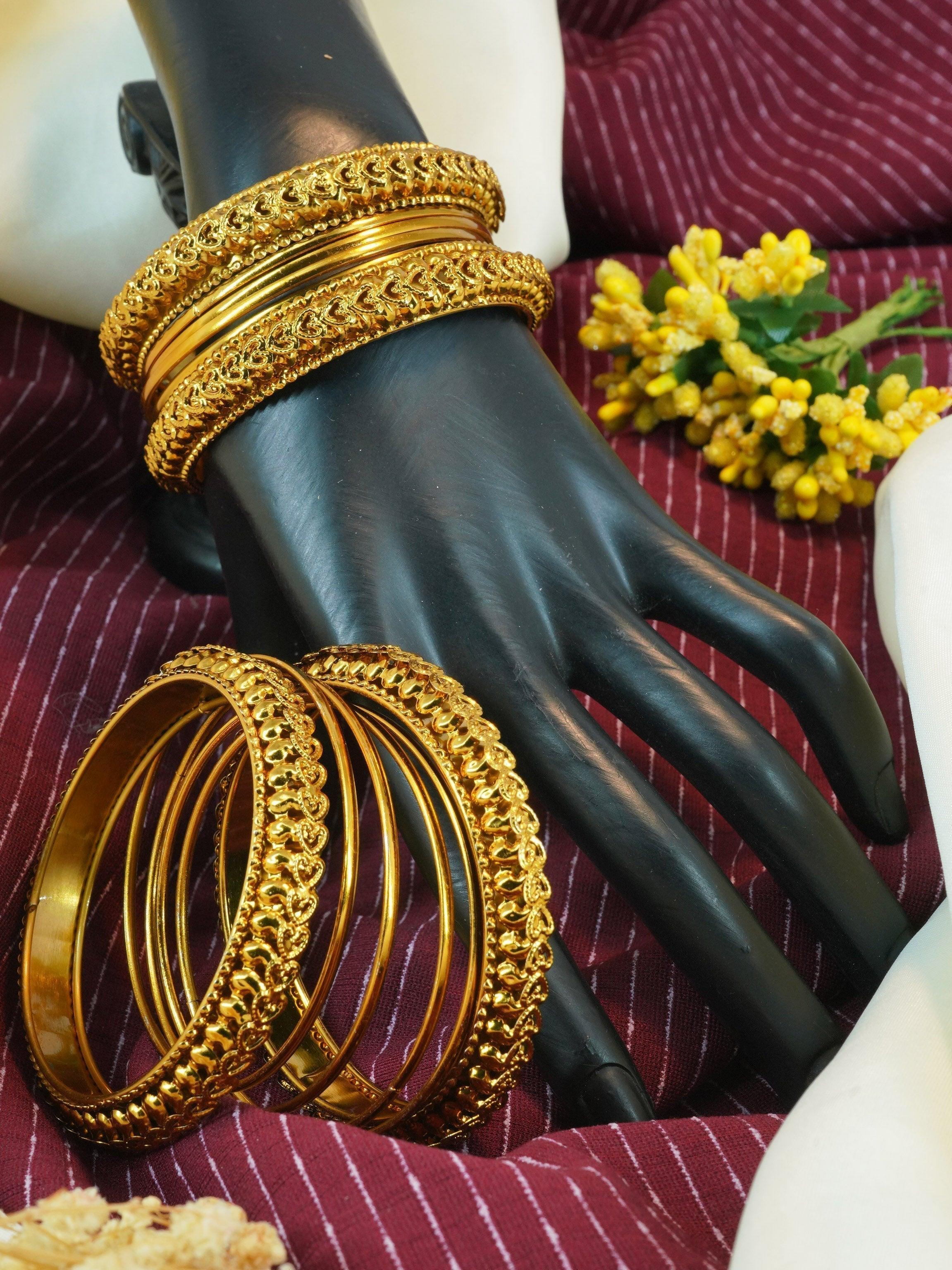 Fancy Mehendi Gold Plated Set of 12 Bangles - Griiham