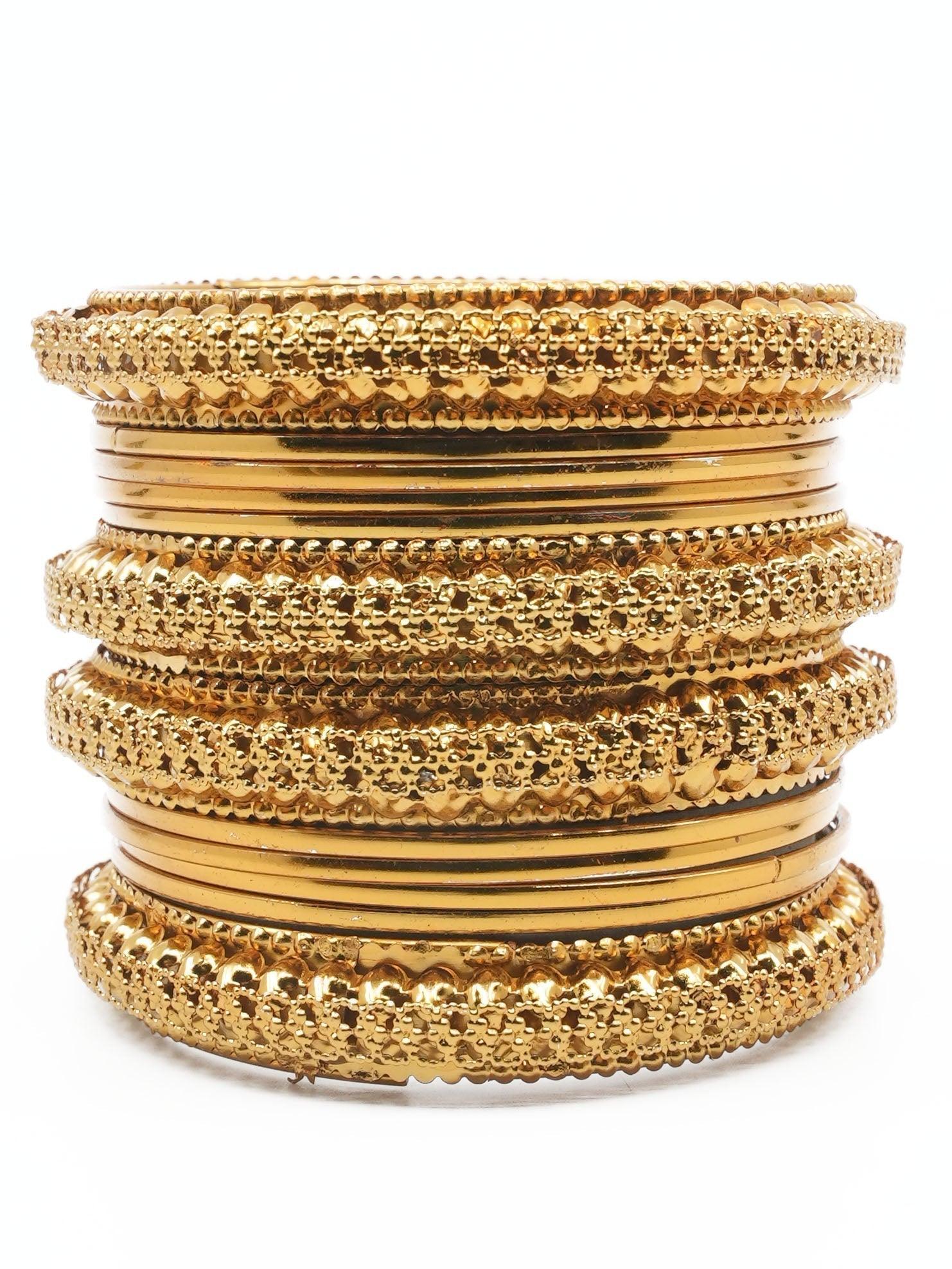 Fancy Mehendi Gold Plated Set of 12 Bangles - Griiham