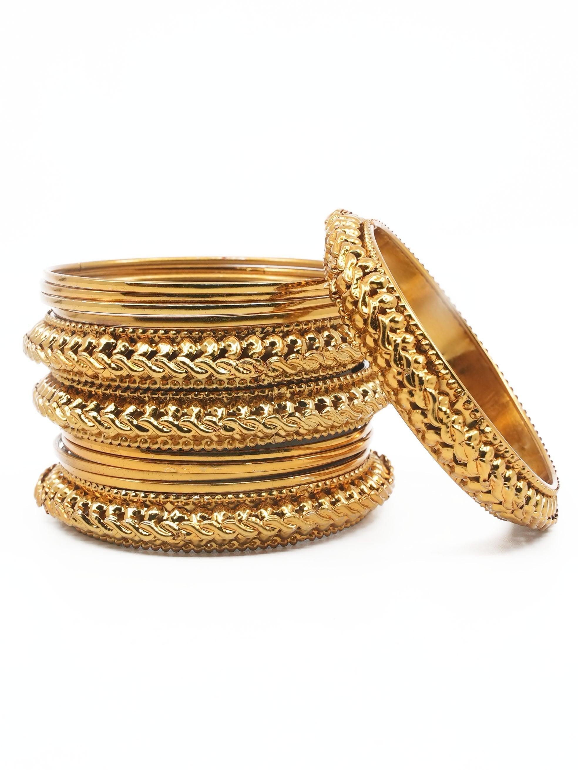 Fancy Mehendi Gold Plated Set of 12 Bangles - Griiham