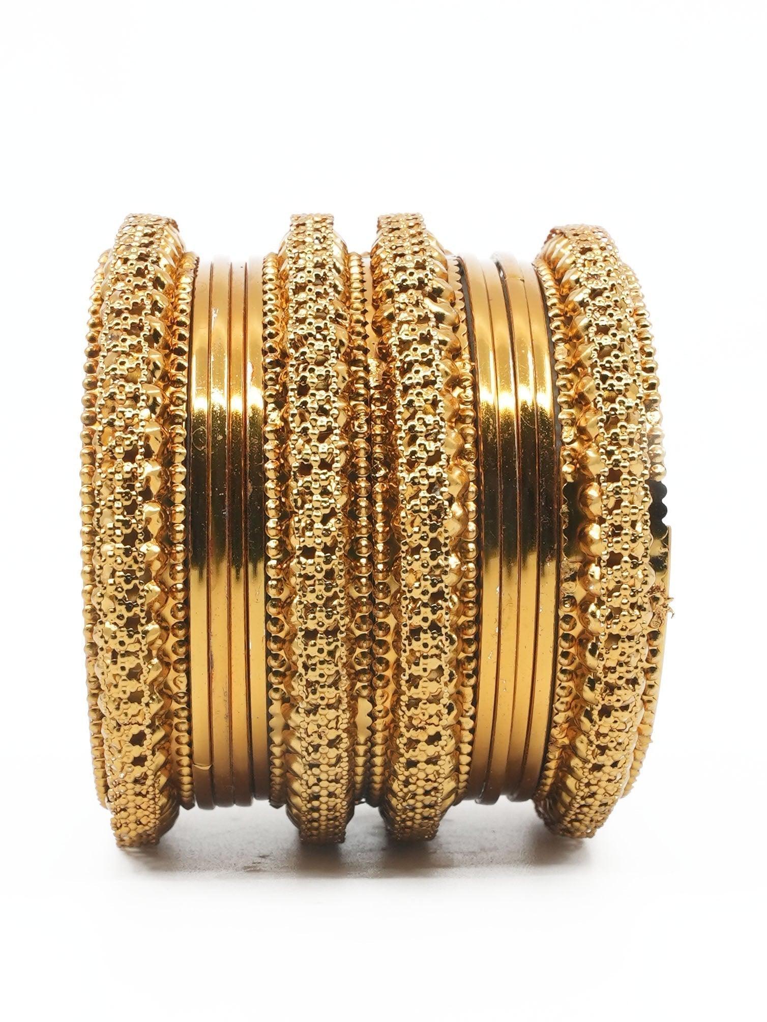 Fancy Mehendi Gold Plated Set of 12 Bangles - Griiham