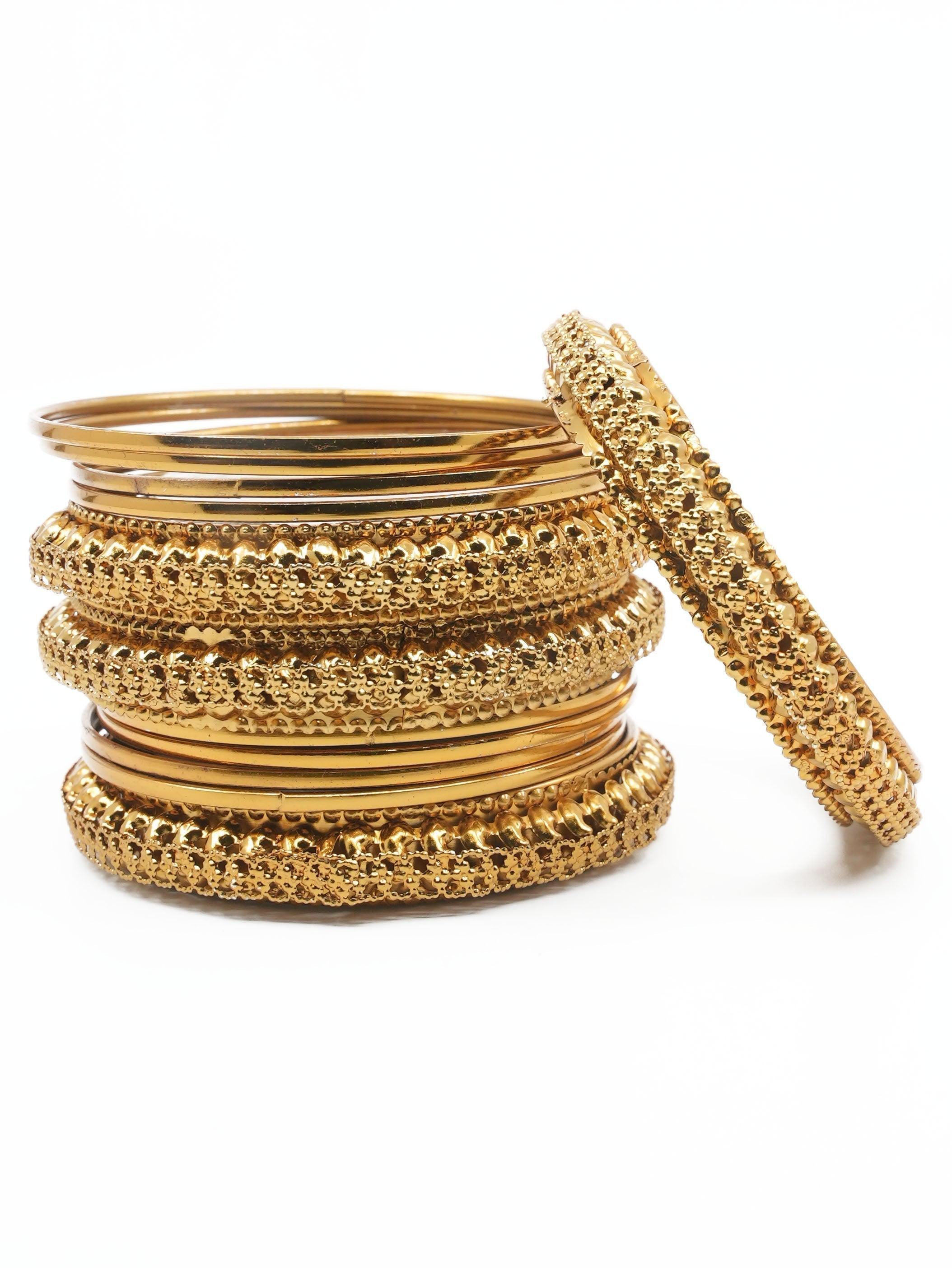 Fancy Mehendi Gold Plated Set of 12 Bangles - Griiham