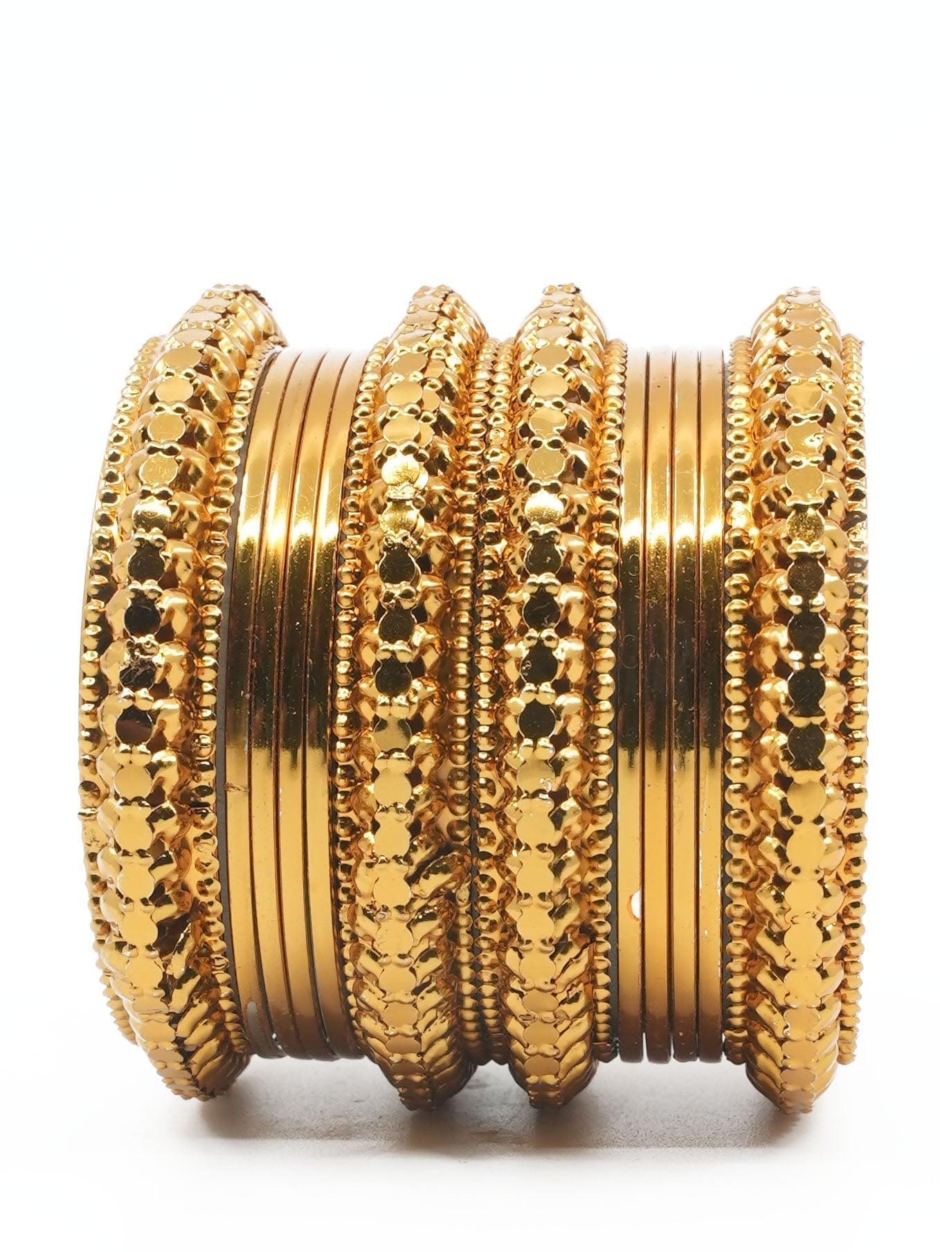 Fancy Mehendi Gold Plated Set of 12 Bangles - Griiham