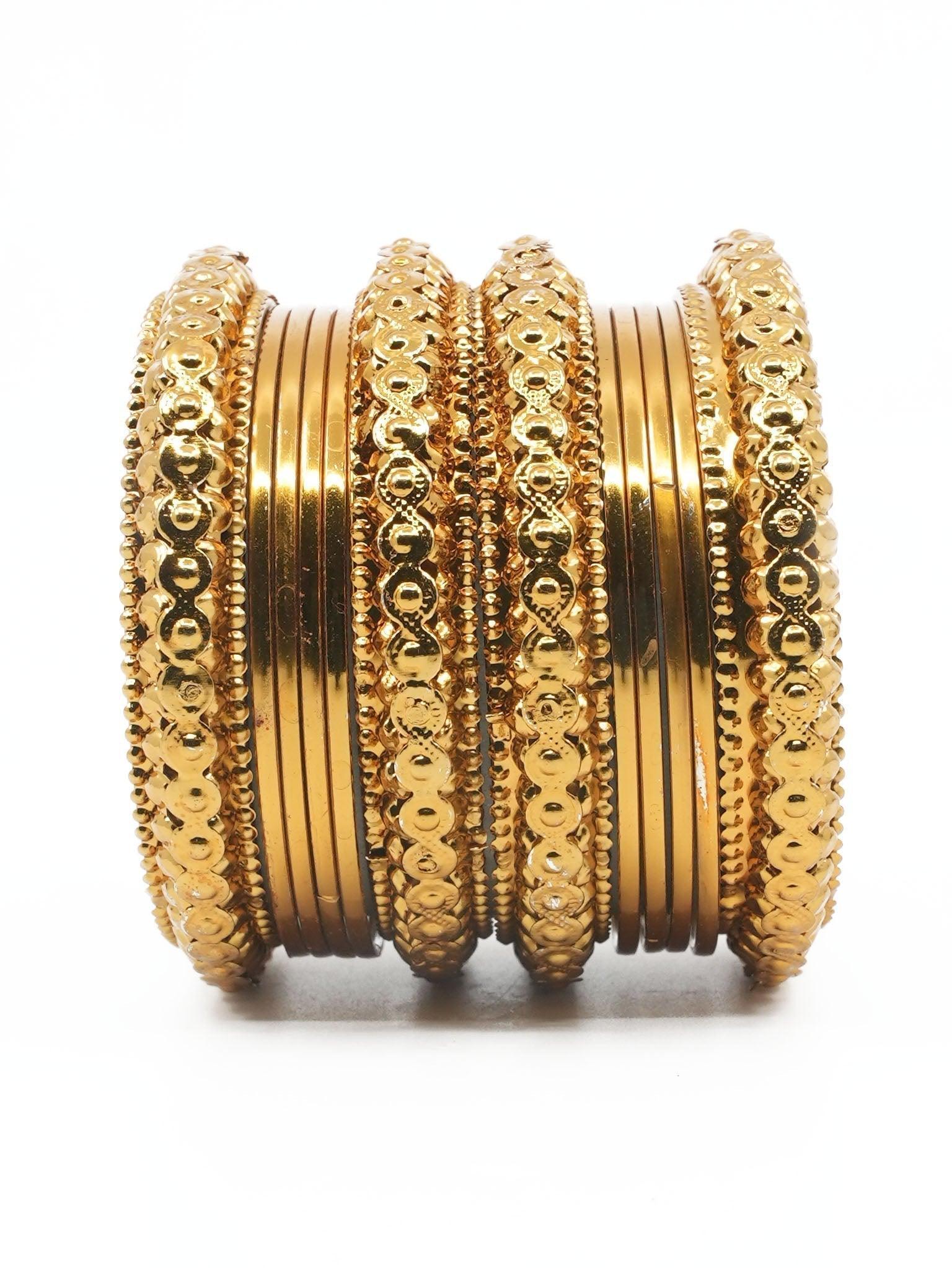 Fancy Mehendi Gold Plated Set of 12 Bangles - Griiham