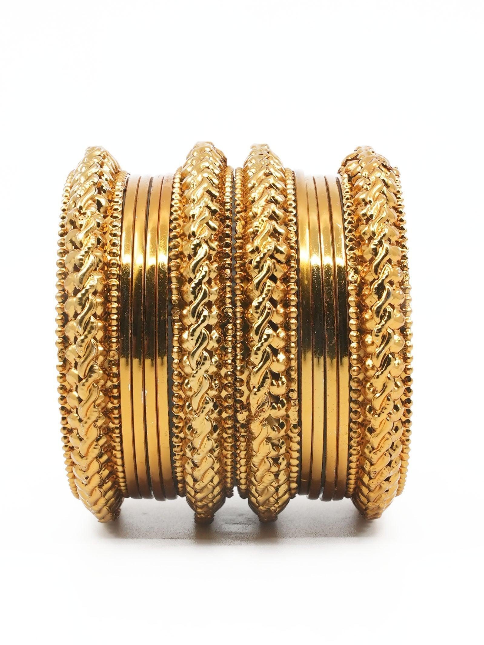 Fancy Mehendi Gold Plated Set of 12 Bangles - Griiham