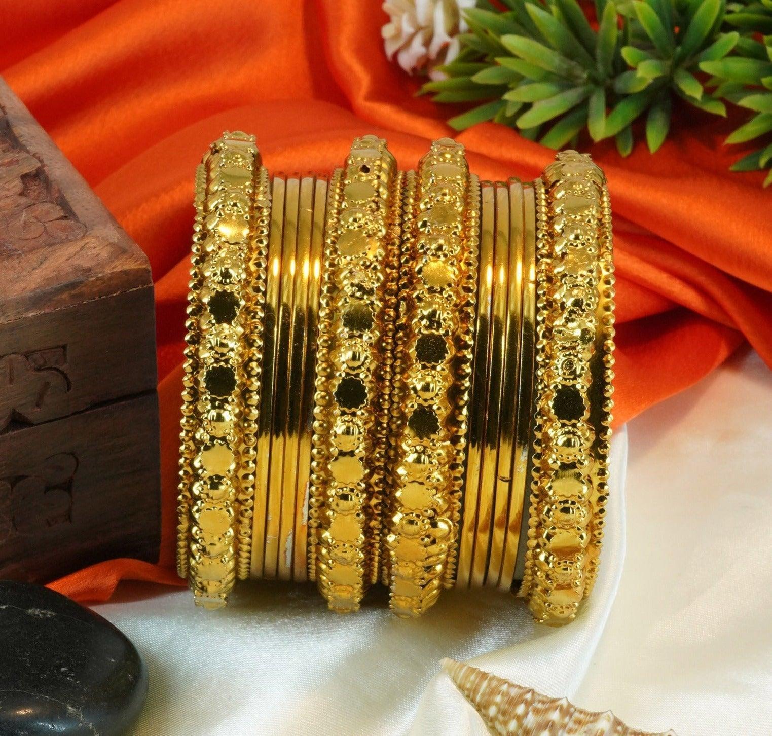 Fancy Mehendi Gold Plated Set of 12 Bangles