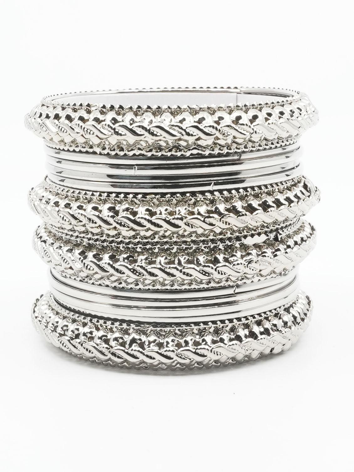 Fancy Silver Plated Bangles Set of 12 bangles 11416K - Griiham